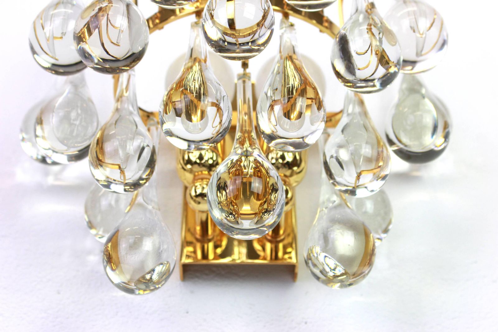 Large Pair Of Golden Gilded Brass And Crystal Sconces By Palwa, Germany, 1970s photo furniture