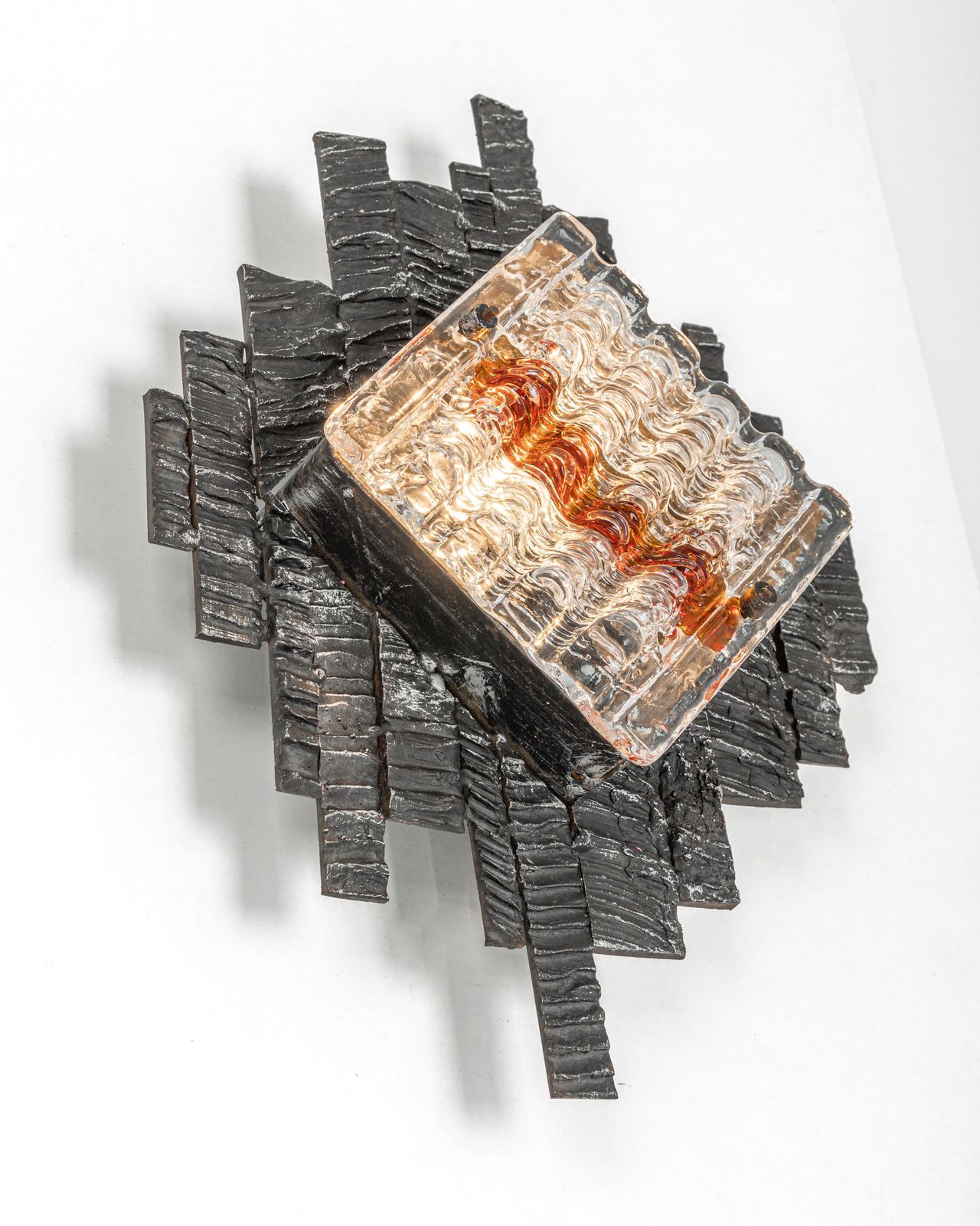 photo furniture Pair Of Albano Poli Brutalist Style Murano Glass Sconces By Poliarte, 1970s