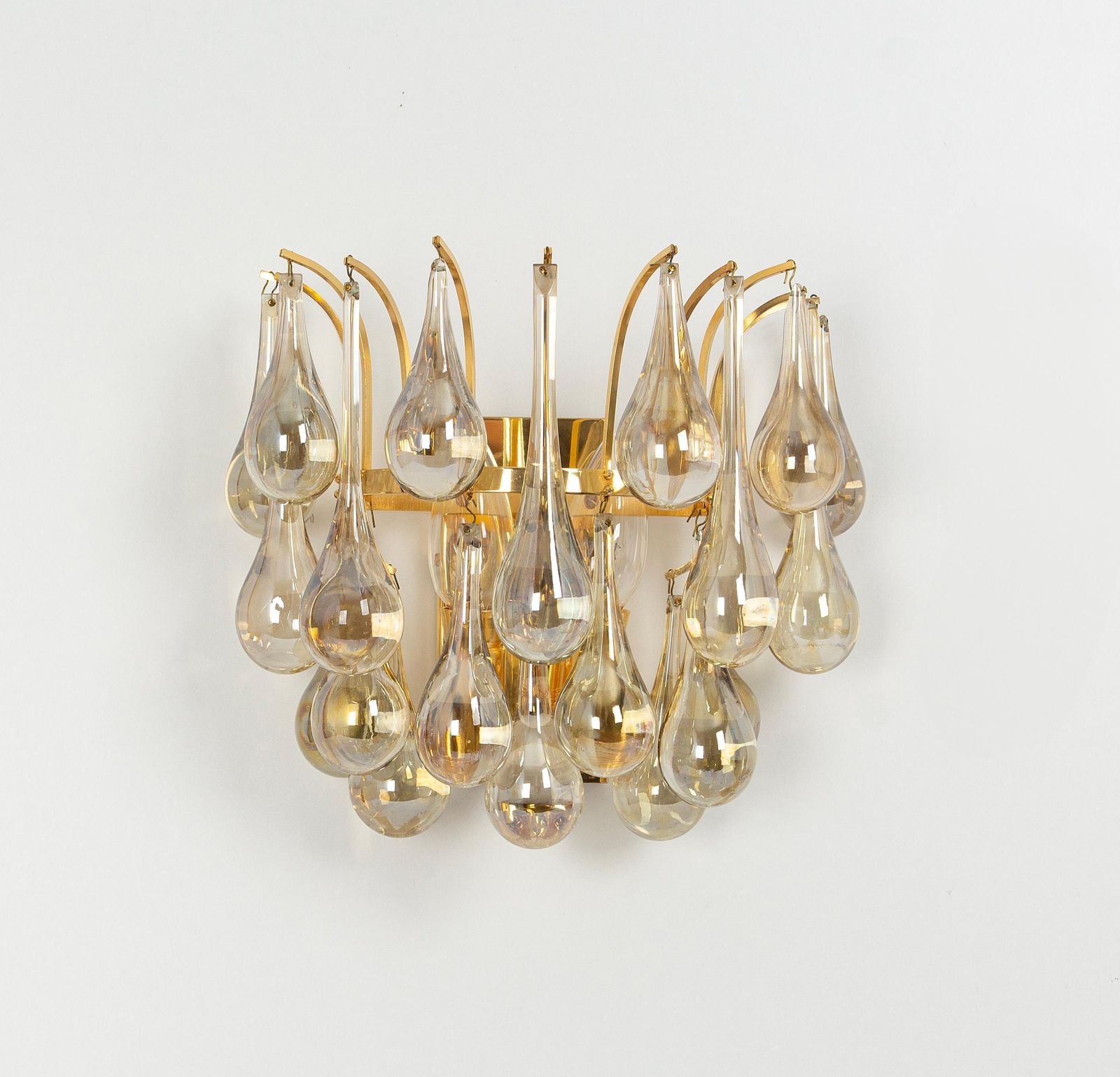 Large Pair Of Golden Gilded Brass And Crystal Sconces By C.Palme, Germany, 1970s photo furniture