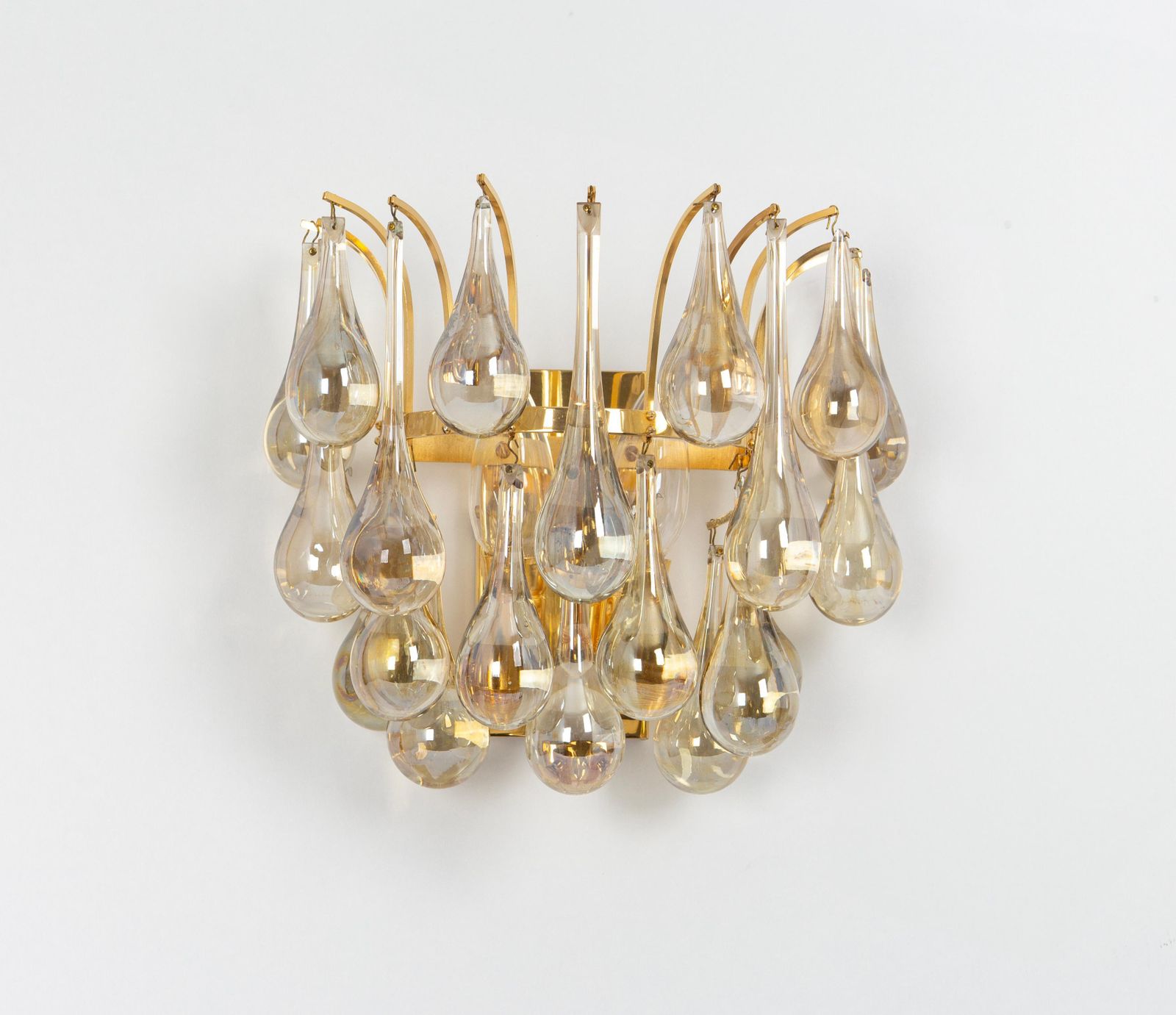 Large Pair Of Golden Gilded Brass And Crystal Sconces By C.Palme, Germany, 1970s photo 1204.0