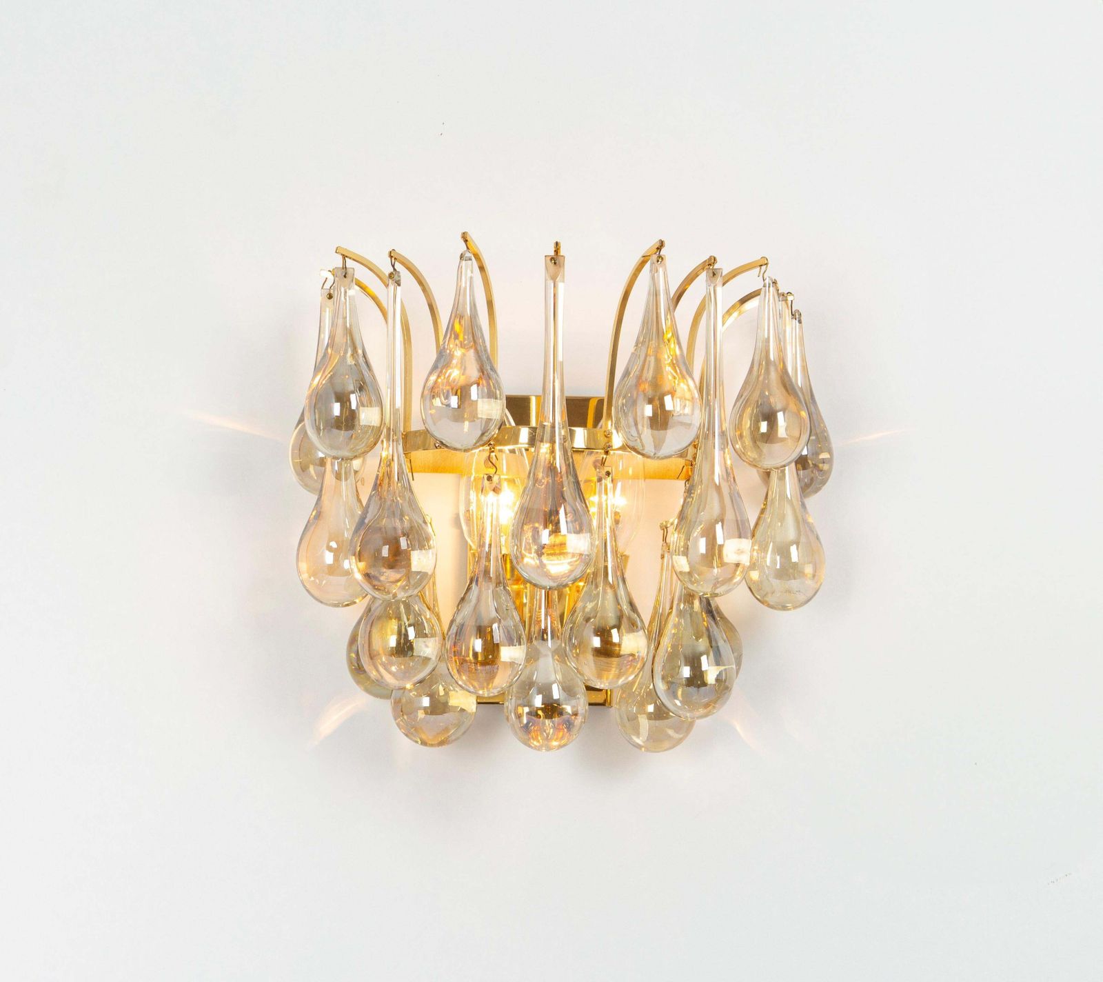 Large Pair Of Golden Gilded Brass And Crystal Sconces By C.Palme, Germany, 1970s photo vinterior