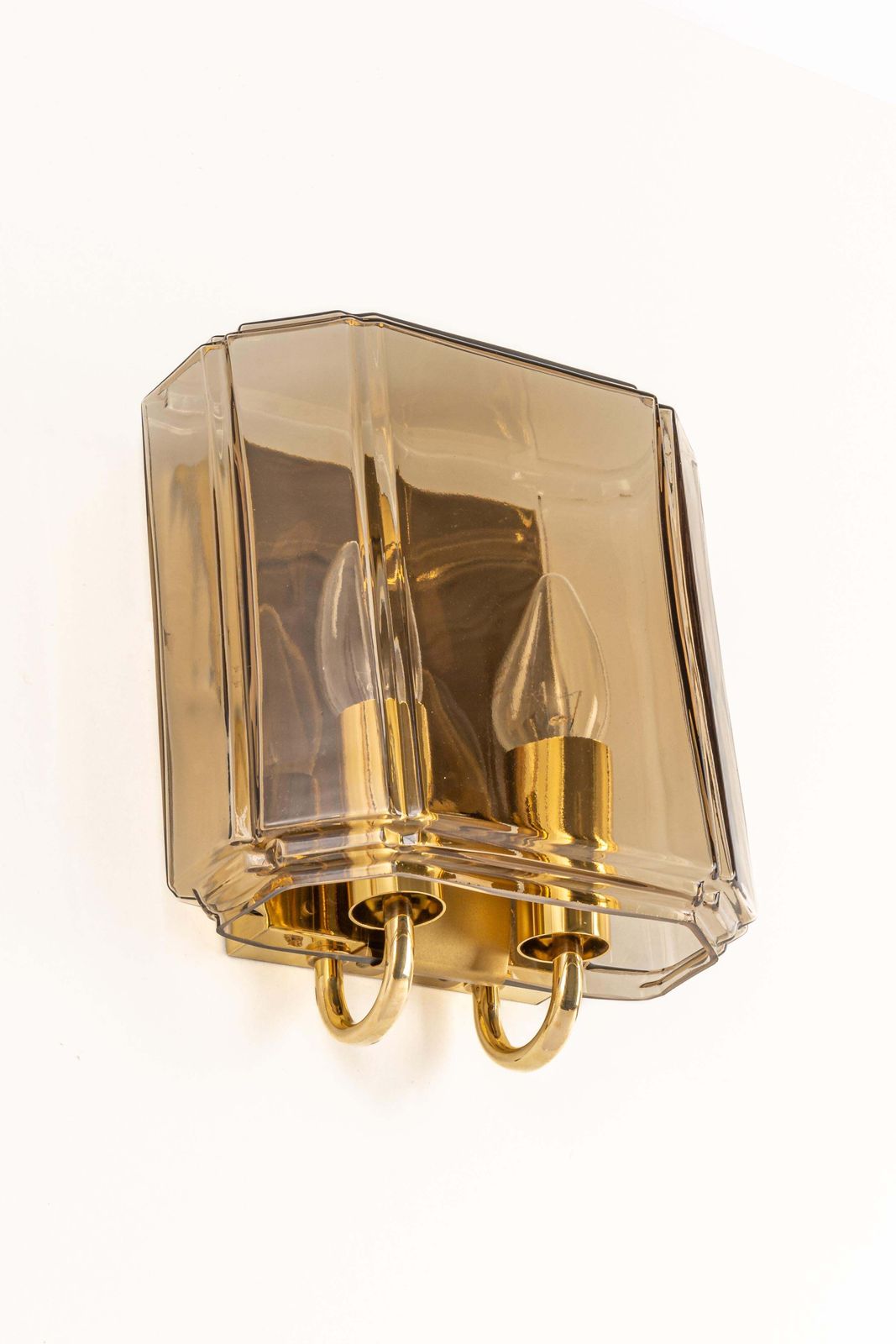 Pair Of Large Smoked Glass Sconce By Limburg, Germany photo Lighting