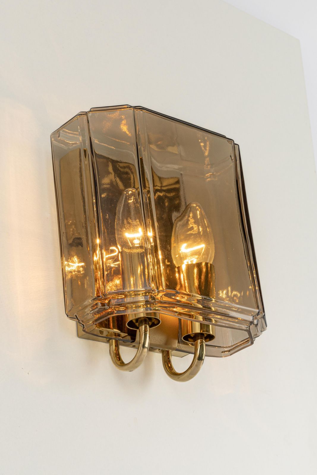 Pair Of Large Smoked Glass Sconce By Limburg, Germany photo vintage