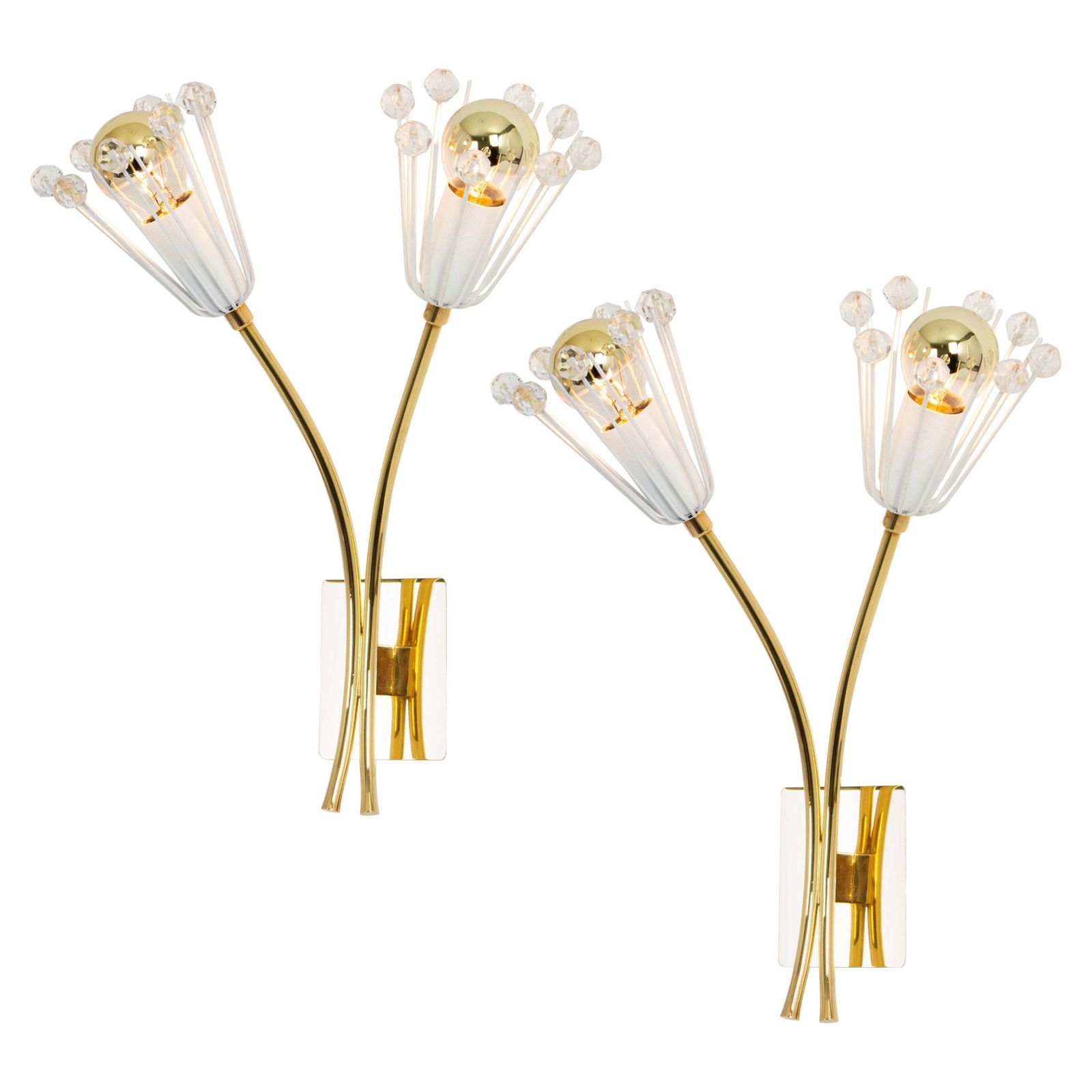 Pair Of Stunning Brass And Glass Wall Sconces Designed By Emil Stejnar, 1960s