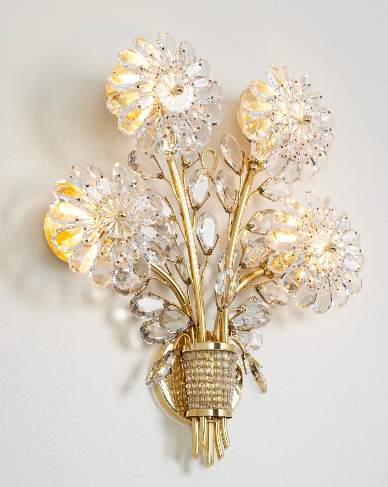Large Gorgeous Flower Sconce Gilt And Crystal Glass Bagues, Palwa, 1970s photo for sale