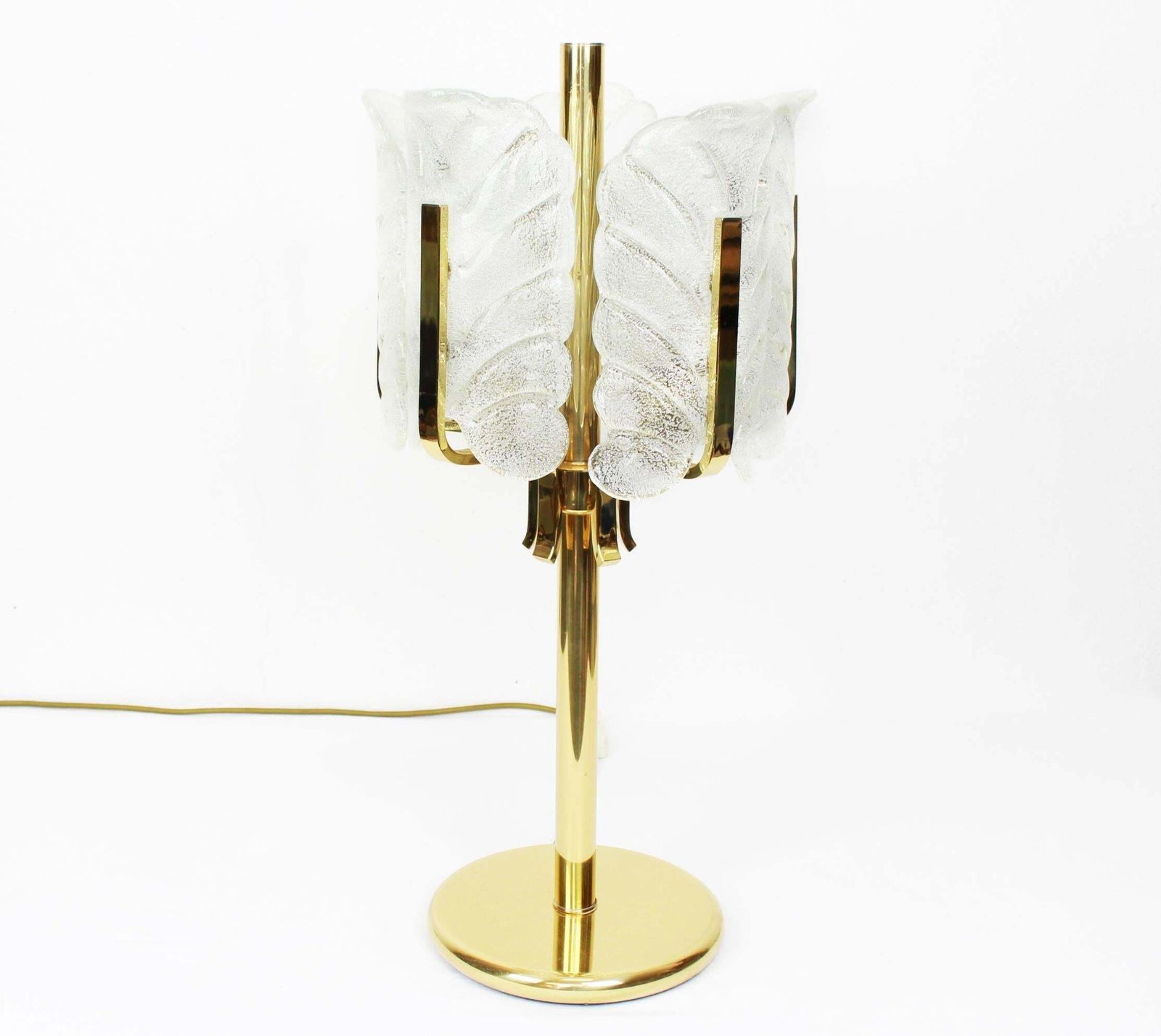 1 Of 2 Rare Carl Fagerlund For Orrefors Table Lamp, Murano Glass Leaves, 1960s photo for sale
