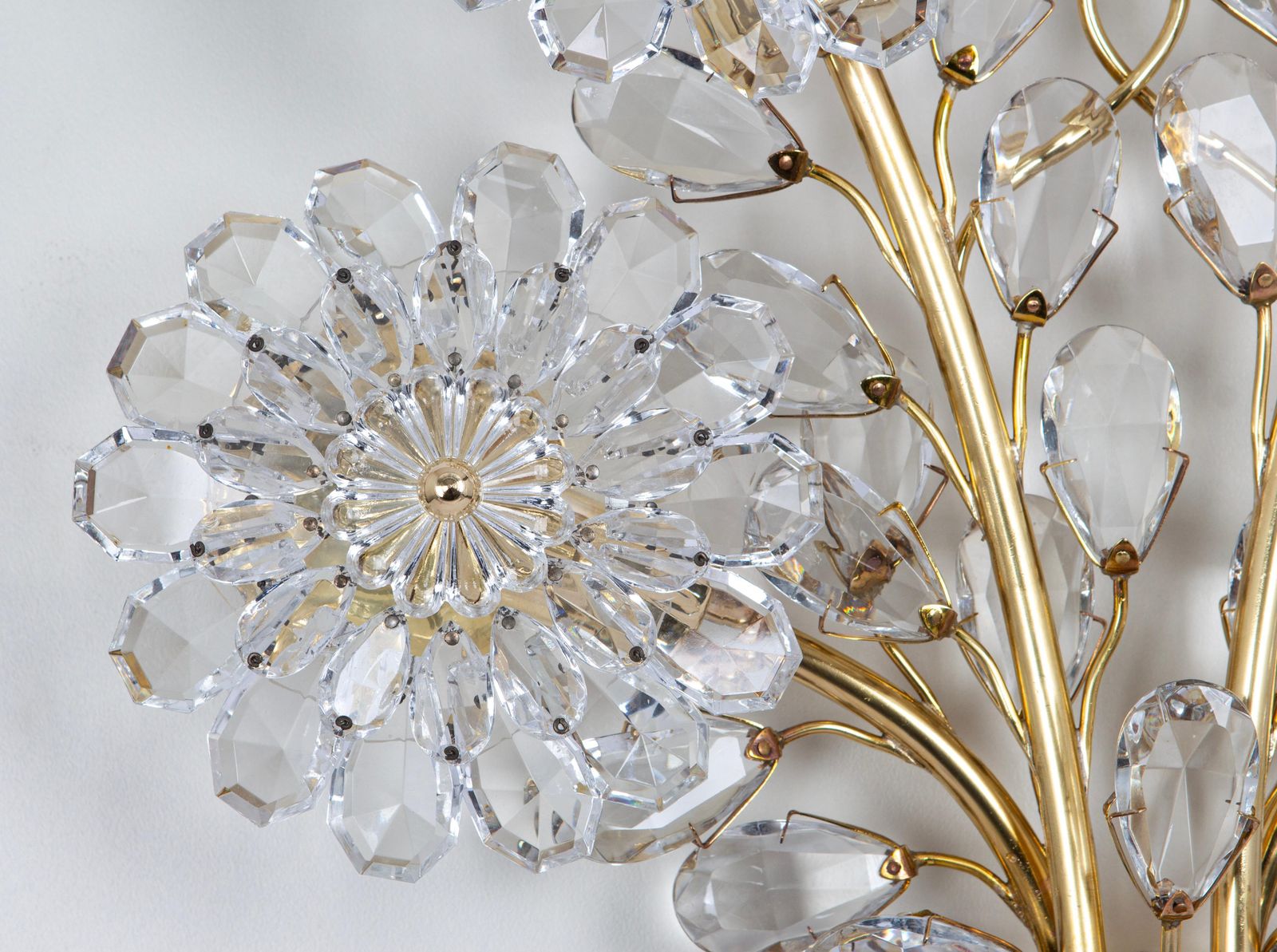 Large Gorgeous Flower Sconce Gilt And Crystal Glass Bagues, Palwa, 1970s photo vinterior