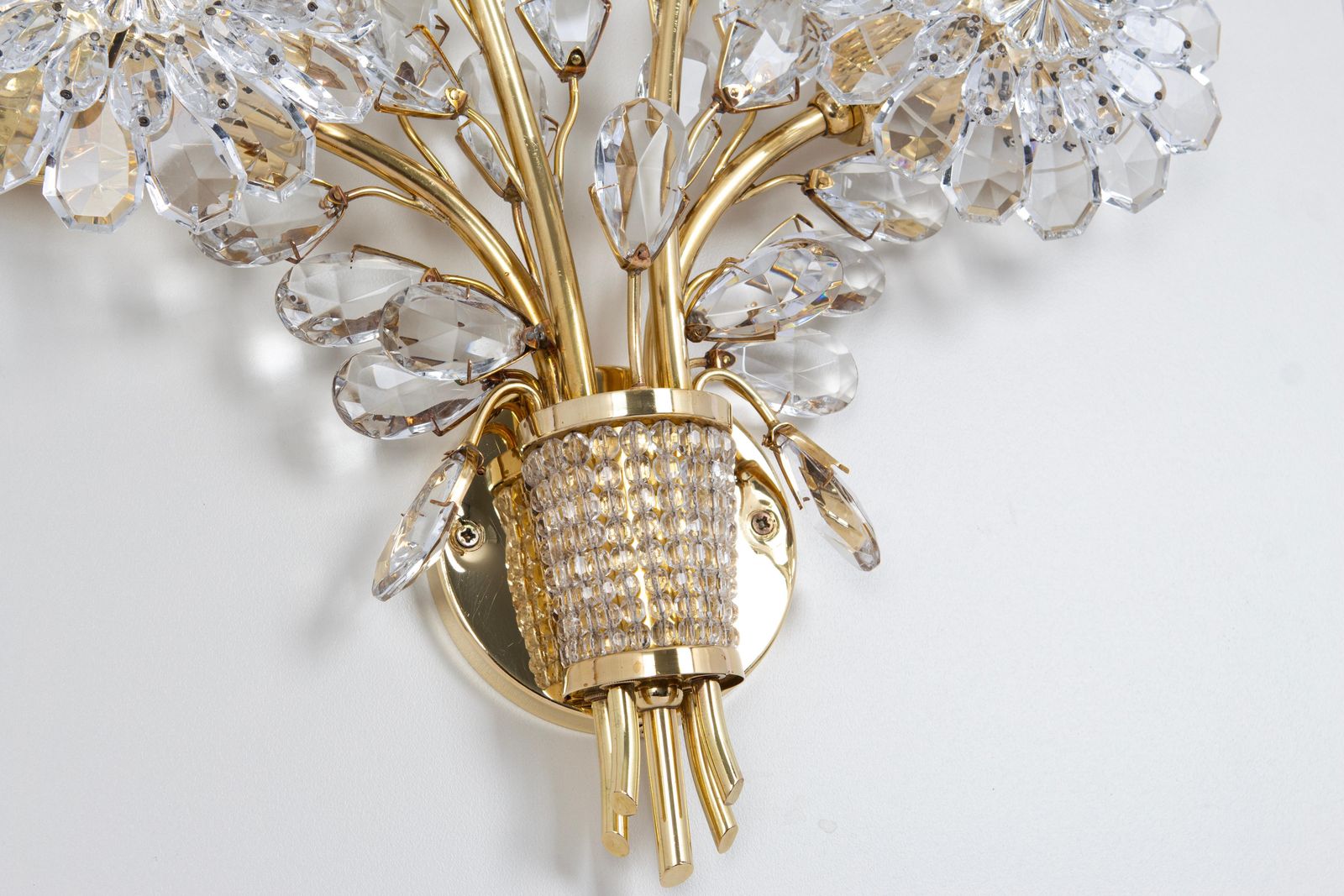 Large Gorgeous Flower Sconce Gilt And Crystal Glass Bagues, Palwa, 1970s photo vintage