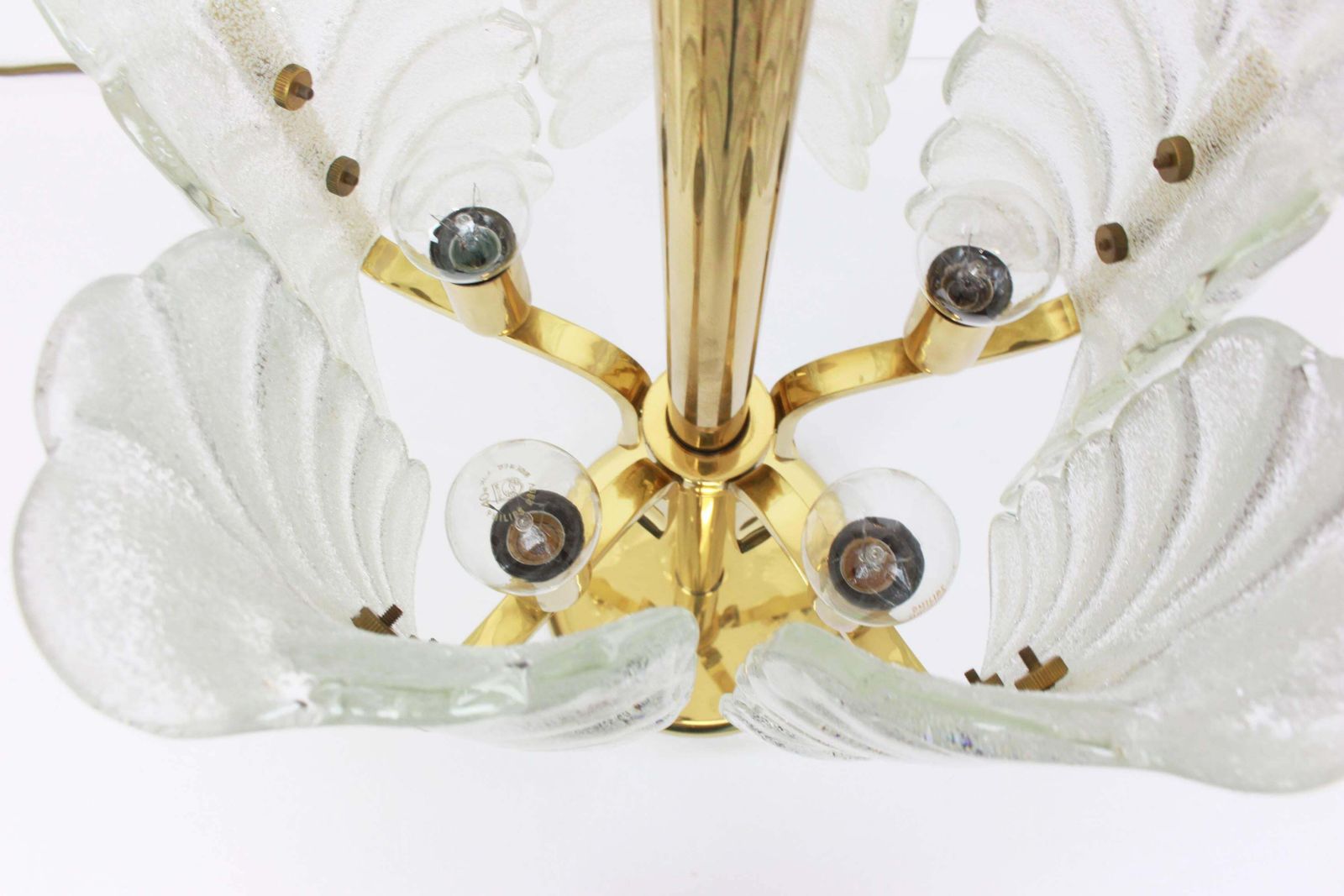 1 Of 2 Rare Carl Fagerlund For Orrefors Table Lamp, Murano Glass Leaves, 1960s photo vinterior