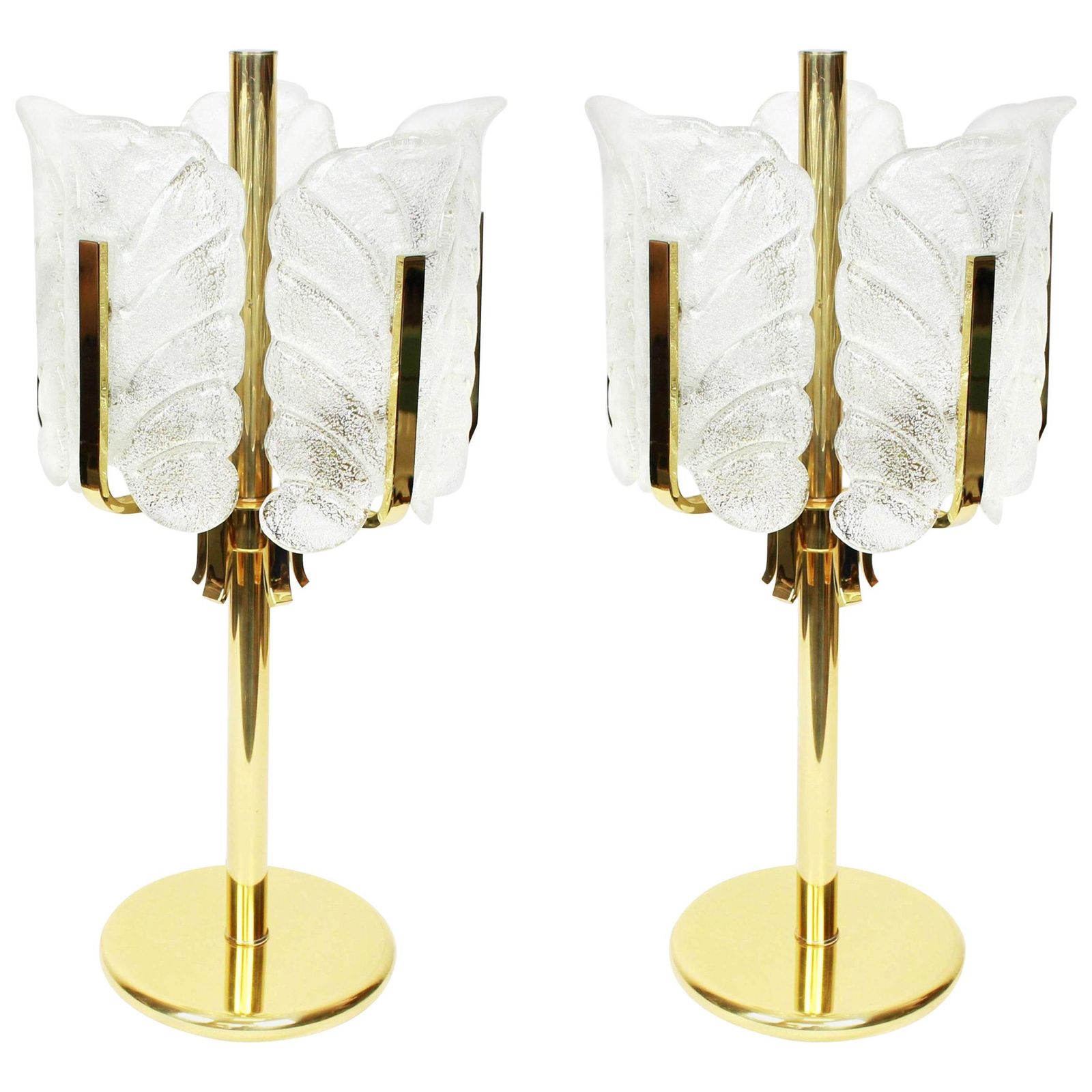 1 Of 2 Rare Carl Fagerlund For Orrefors Table Lamp, Murano Glass Leaves, 1960s
