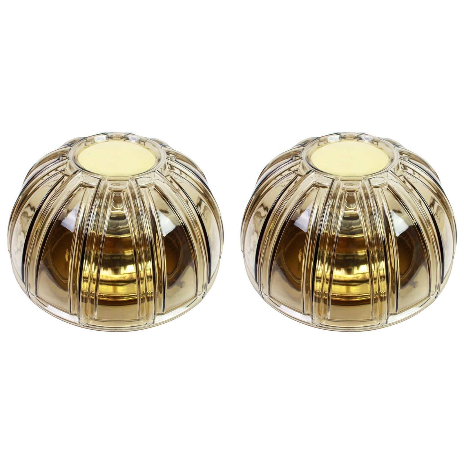 Pair Of Brass And Amber Glass Sconces Or Flush Mount By Limburg, Germany, 1960s