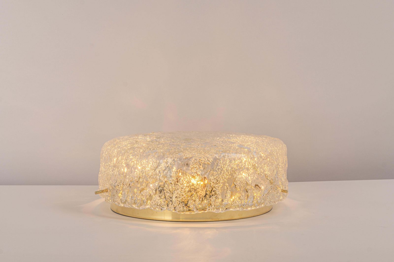 1 Of 4 Large Brass Hillebrand Murano Glass Flush Mount, Germany, 1970s photo Lighting
