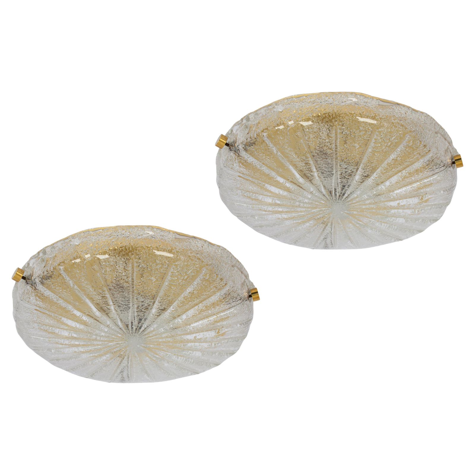 1 Of 3 Round Murano Amber Sunburst Flushmount By Hillebrand, Germany, 1970
