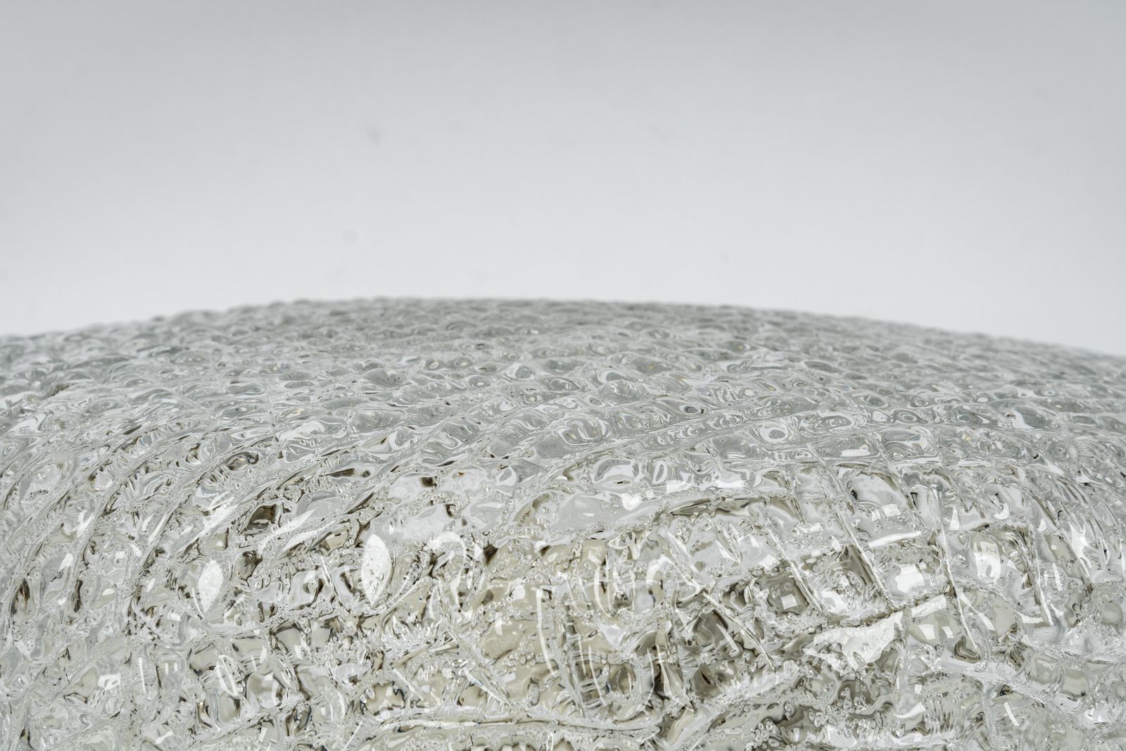 1 Of 2 Big Round Murano Ice Glass Flush Mount, Kaiser, Germany, 1970s photo Lighting