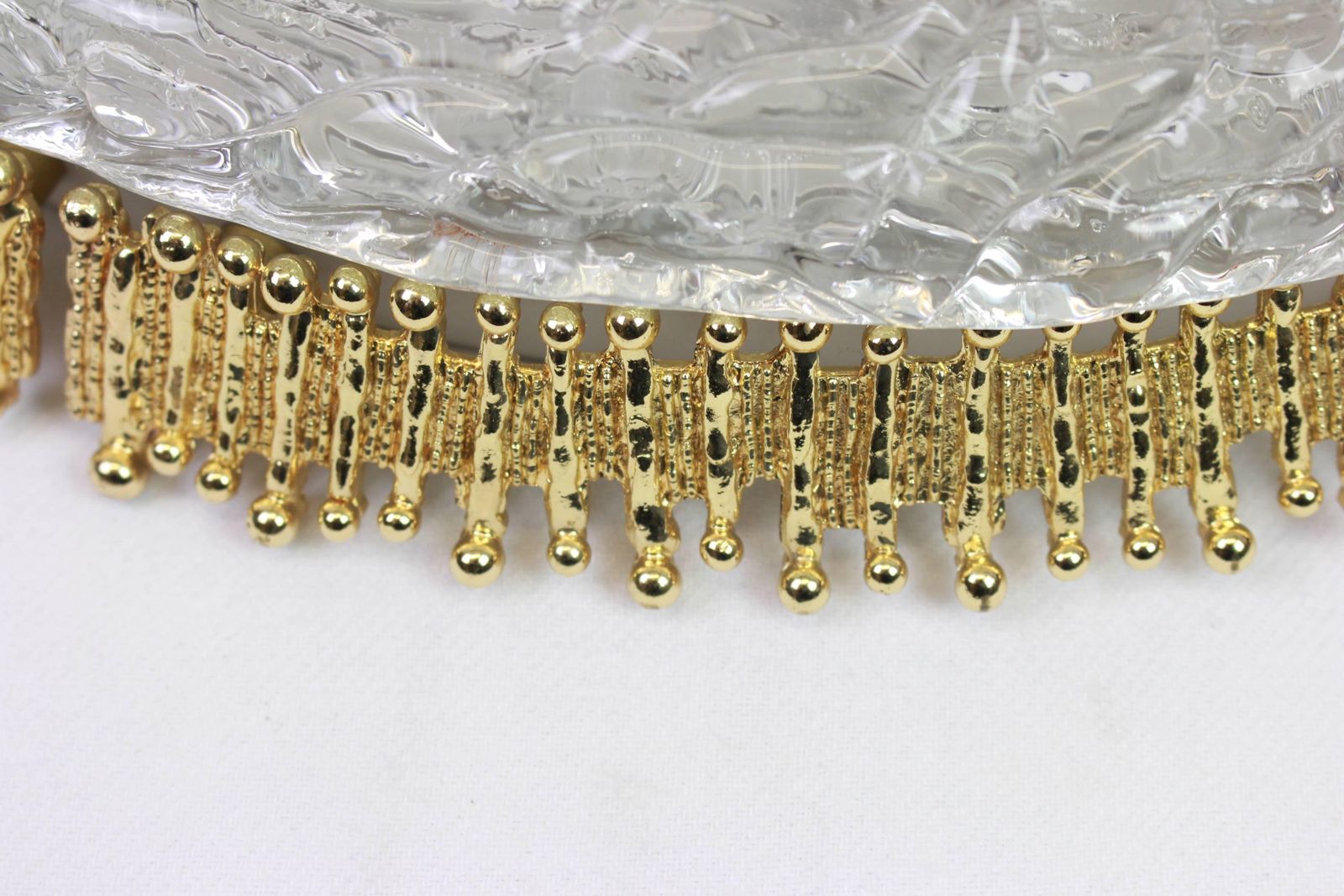 1 Of 2 Murano Flush Mount Fixture With Sculptural Brass Trim, Germany, 1970s photo vinterior