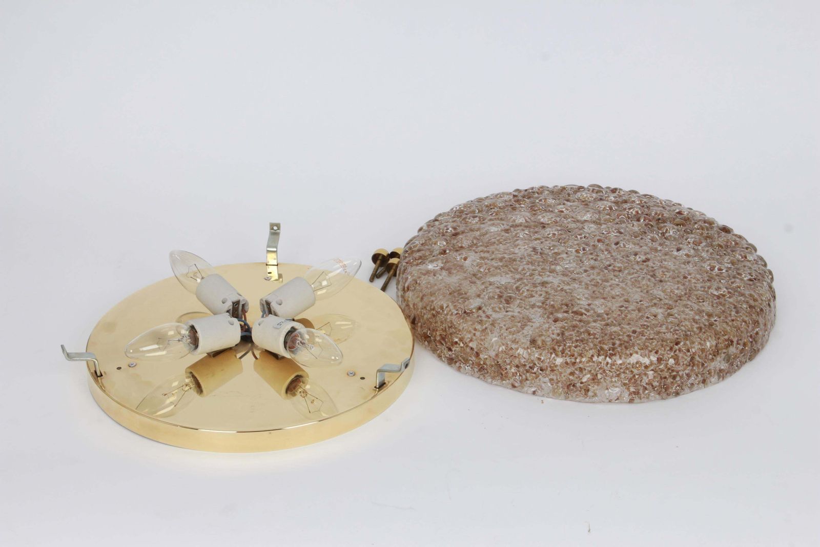 1 'Of 2' Big Round Murano Amber Flushmount By Hillebrand, Germany, 1970s photo Lighting
