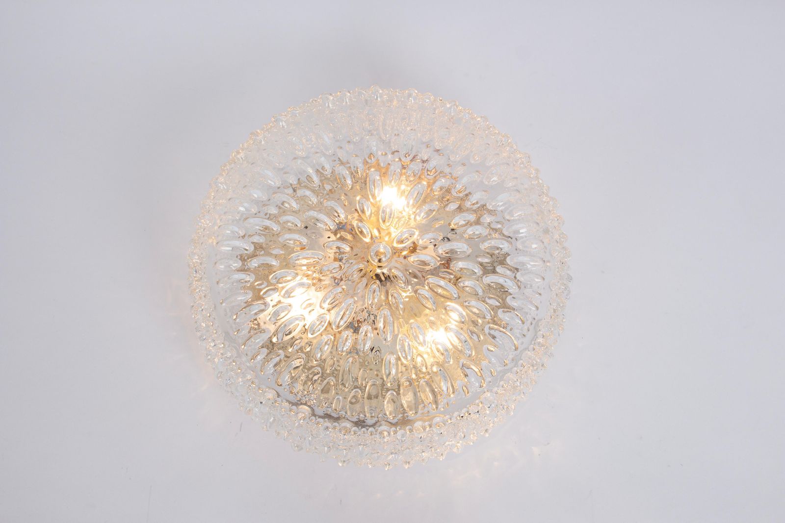 Set Of 4 Large Round Textured Glass Flushmount By Limburg, Germany, 1970s photo for sale