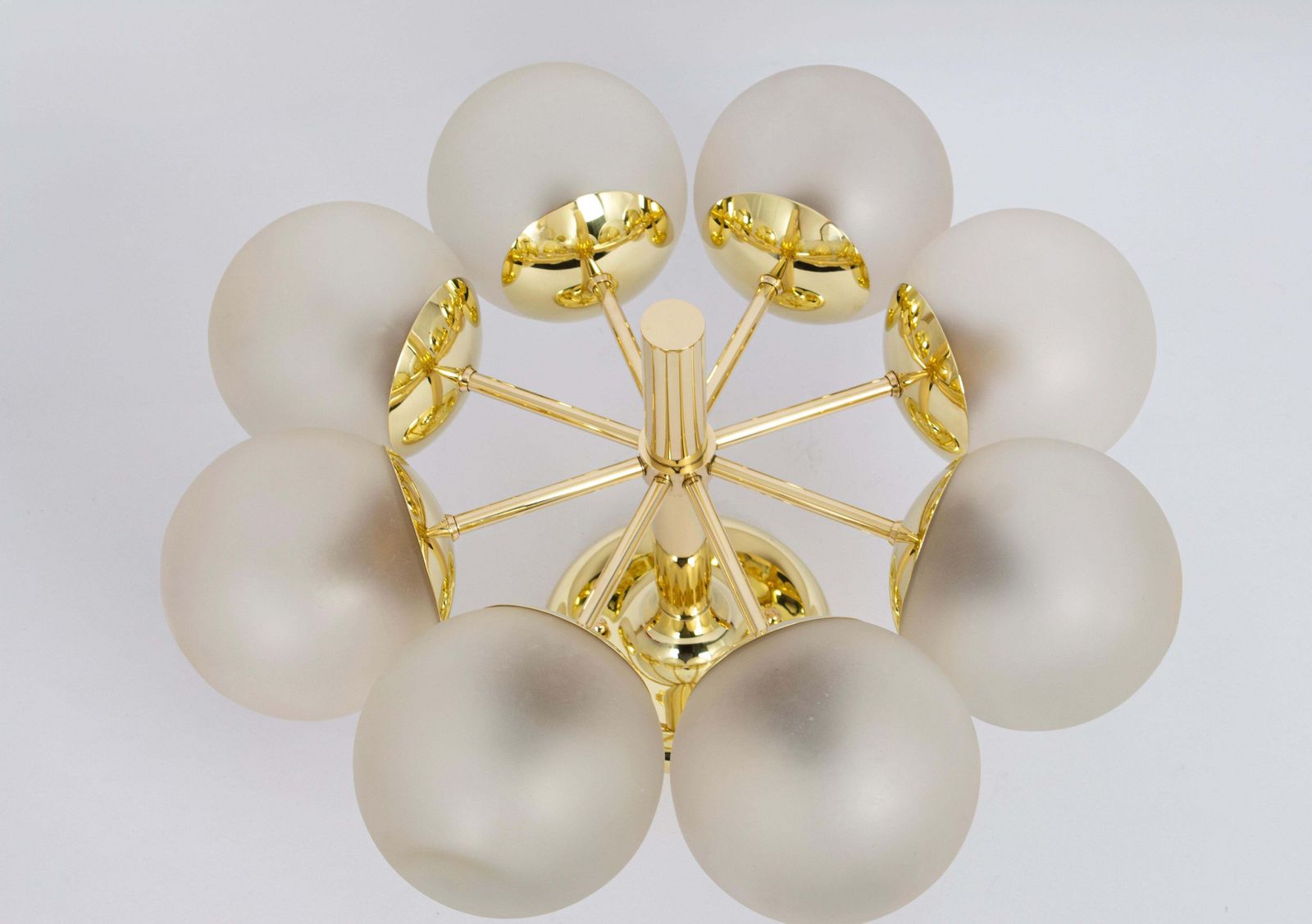 Large Stunning Kaiser Sputnik Frosted Glass Globes Chandelier, Germany, 1970s photo for sale