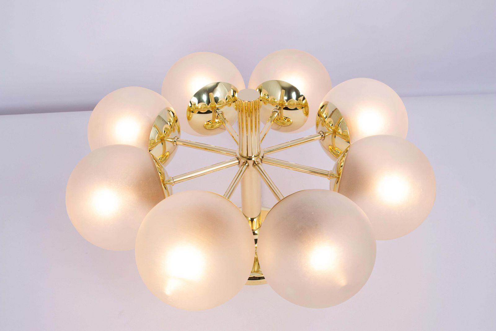 Large Stunning Kaiser Sputnik Frosted Glass Globes Chandelier, Germany, 1970s photo buy