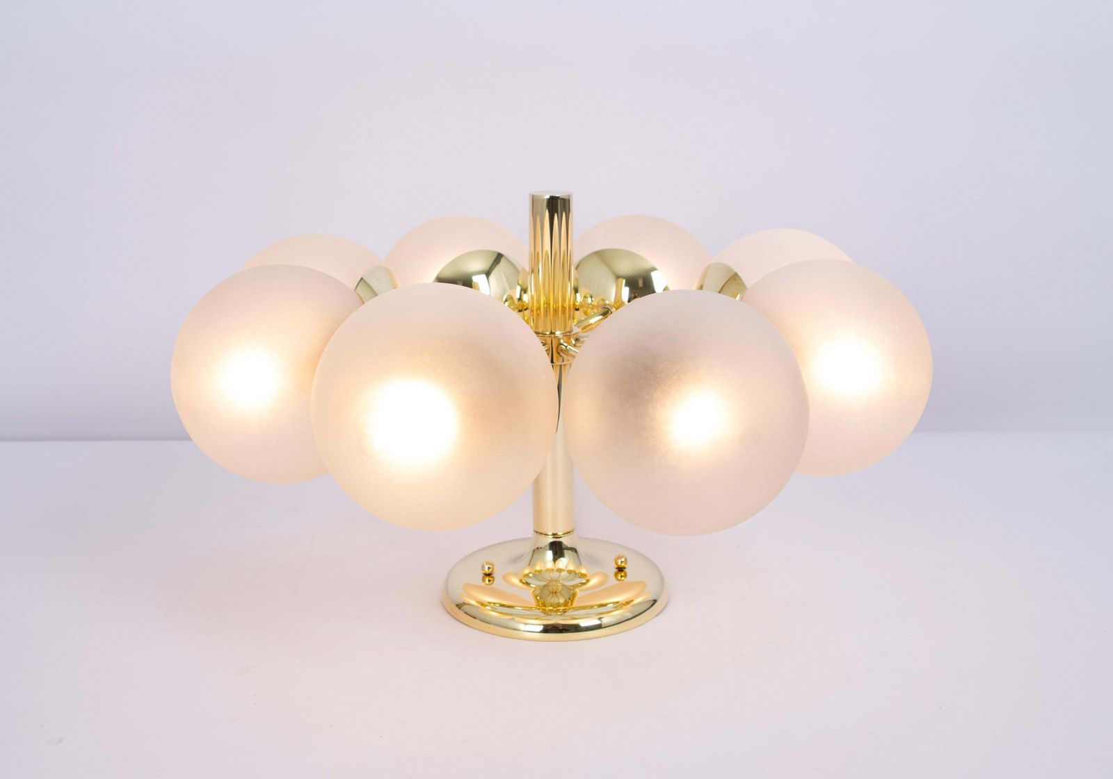 photo for sale Large Stunning Kaiser Sputnik Frosted Glass Globes Chandelier, Germany, 1970s