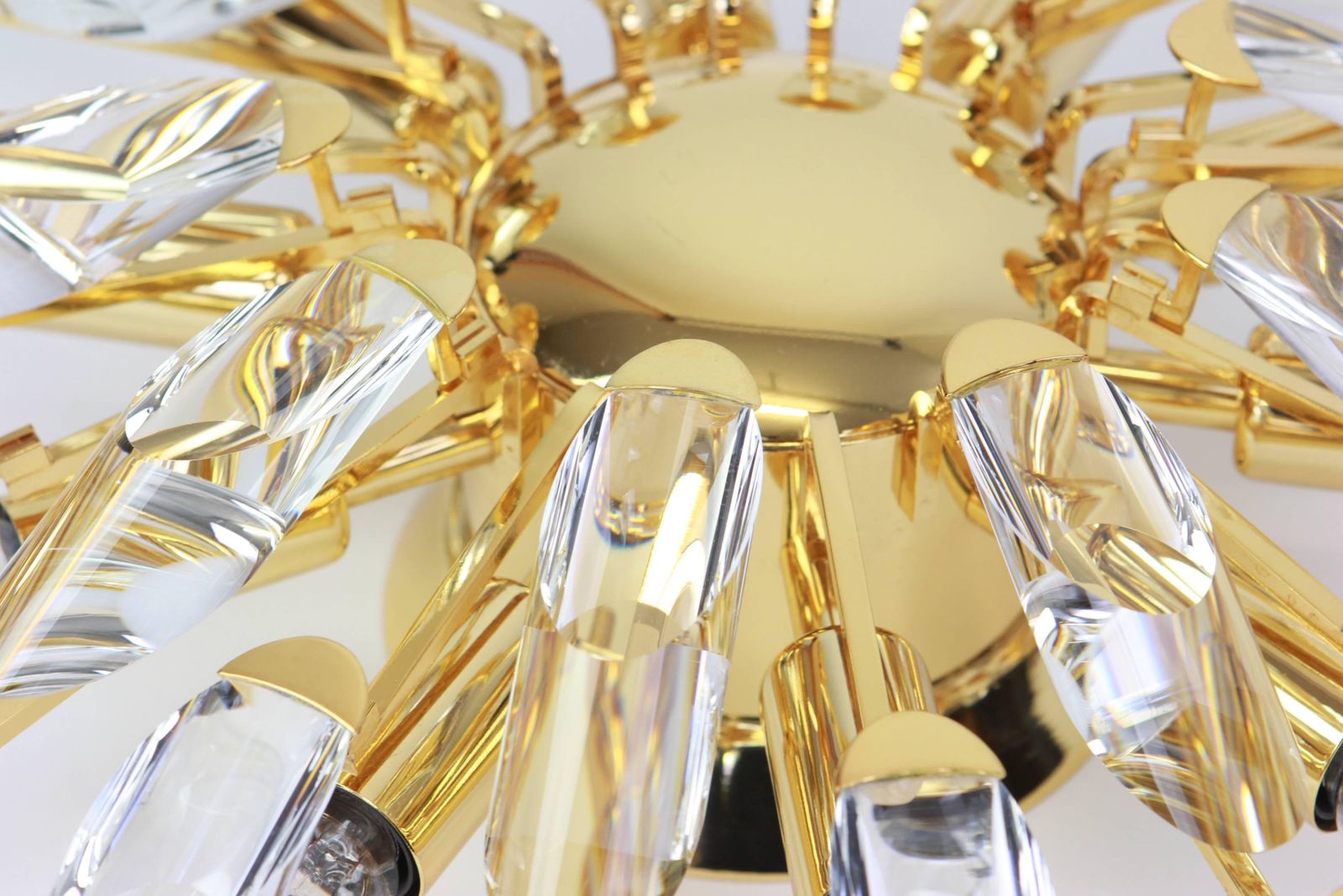 1 Of 2 Italian Flush Mount Light By Stilkronen, Gilt Brass Crystal Glass, 1980s photo 1977.0