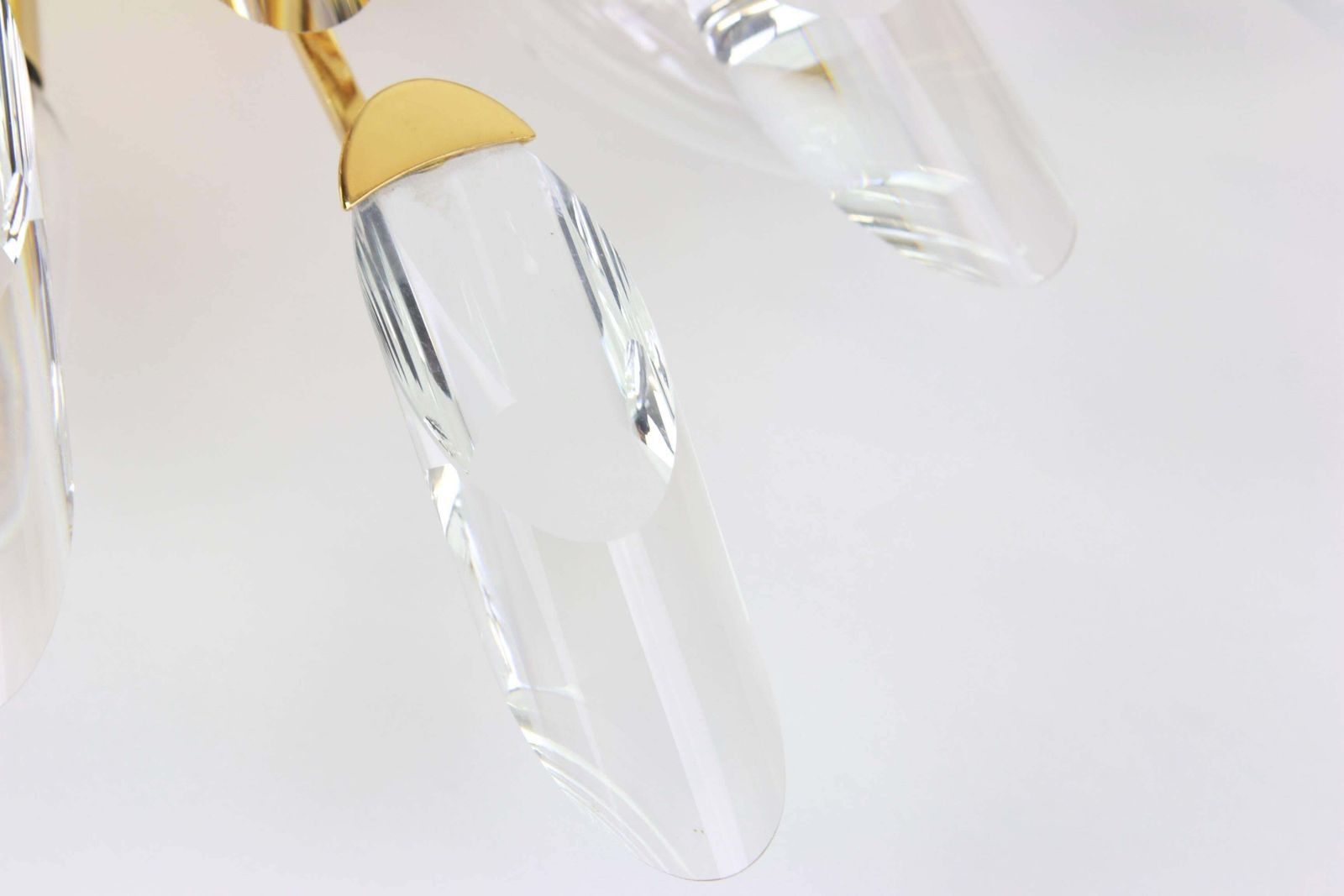 1 Of 2 Italian Flush Mount Light By Stilkronen, Gilt Brass Crystal Glass, 1980s photo vinterior