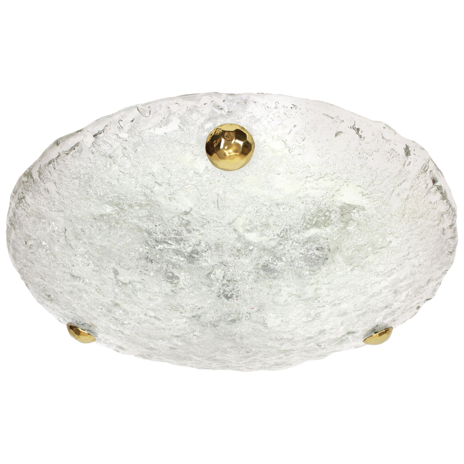 1 'Of 2' Big Round Murano Ice Glass Flushmount By Hillebrand, Germany, 1970s