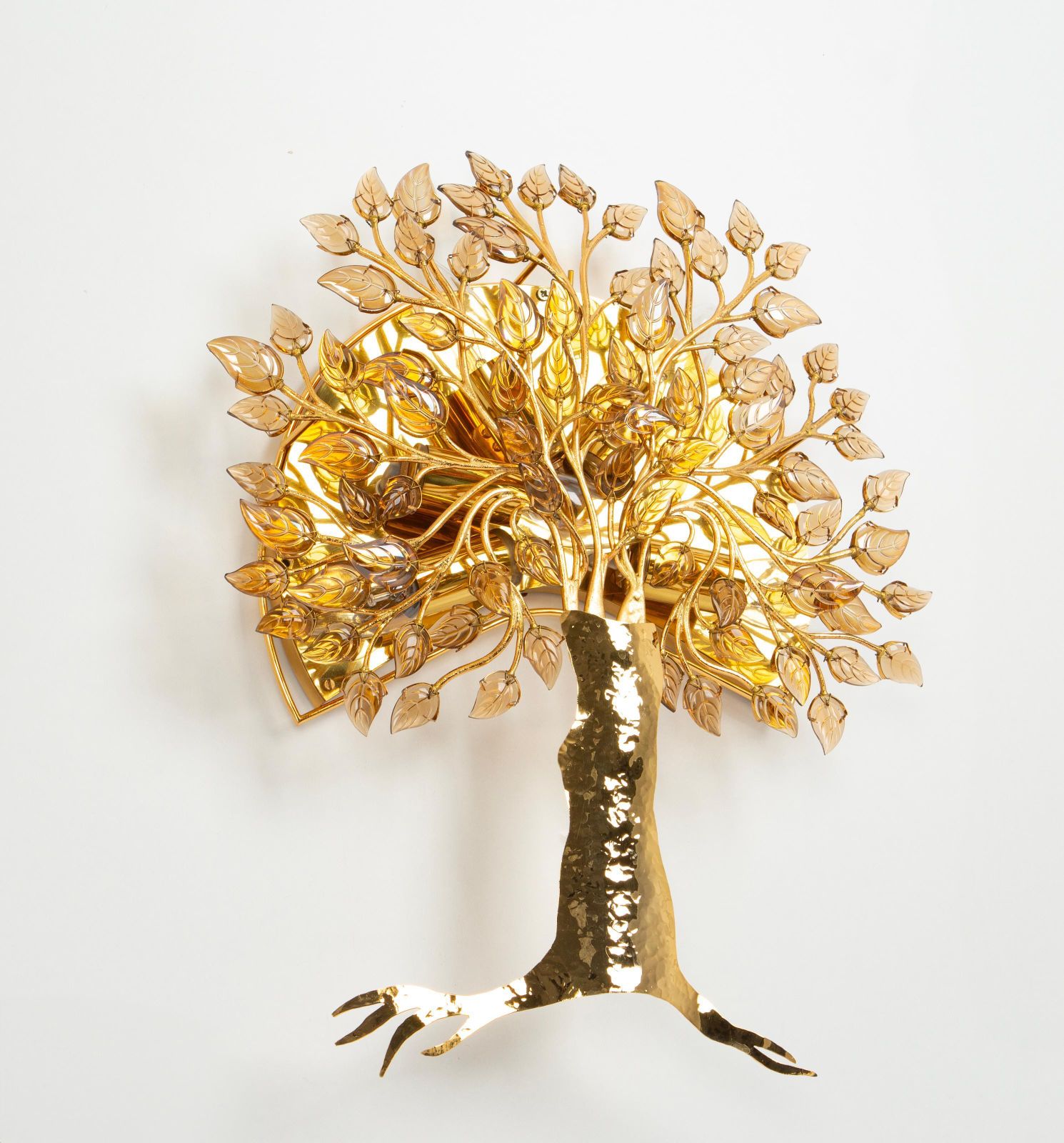 1 Of 2 Large Gorgeous Tree Sconces Faceted Crystal Glass , Palwa, 1970s photo Lighting