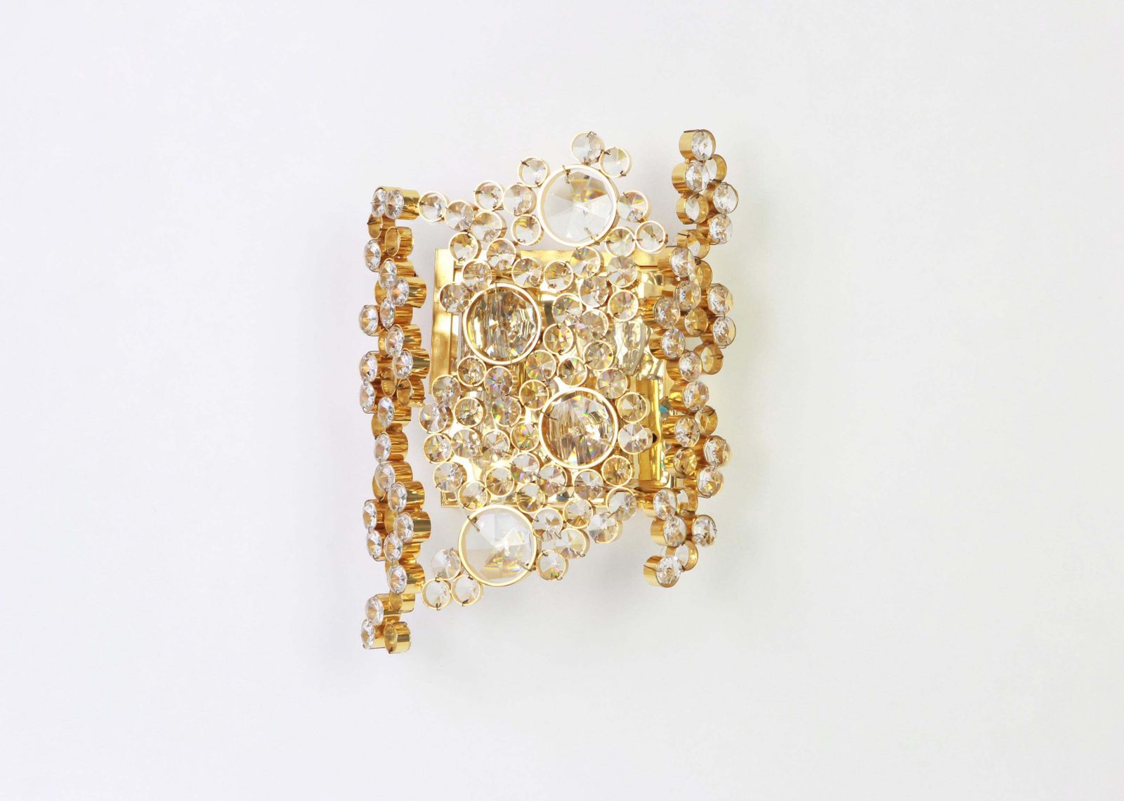 Pair Of Golden Gilded Brass And Crystal Sconce By Palwa, Germany, 1960s photo for sale
