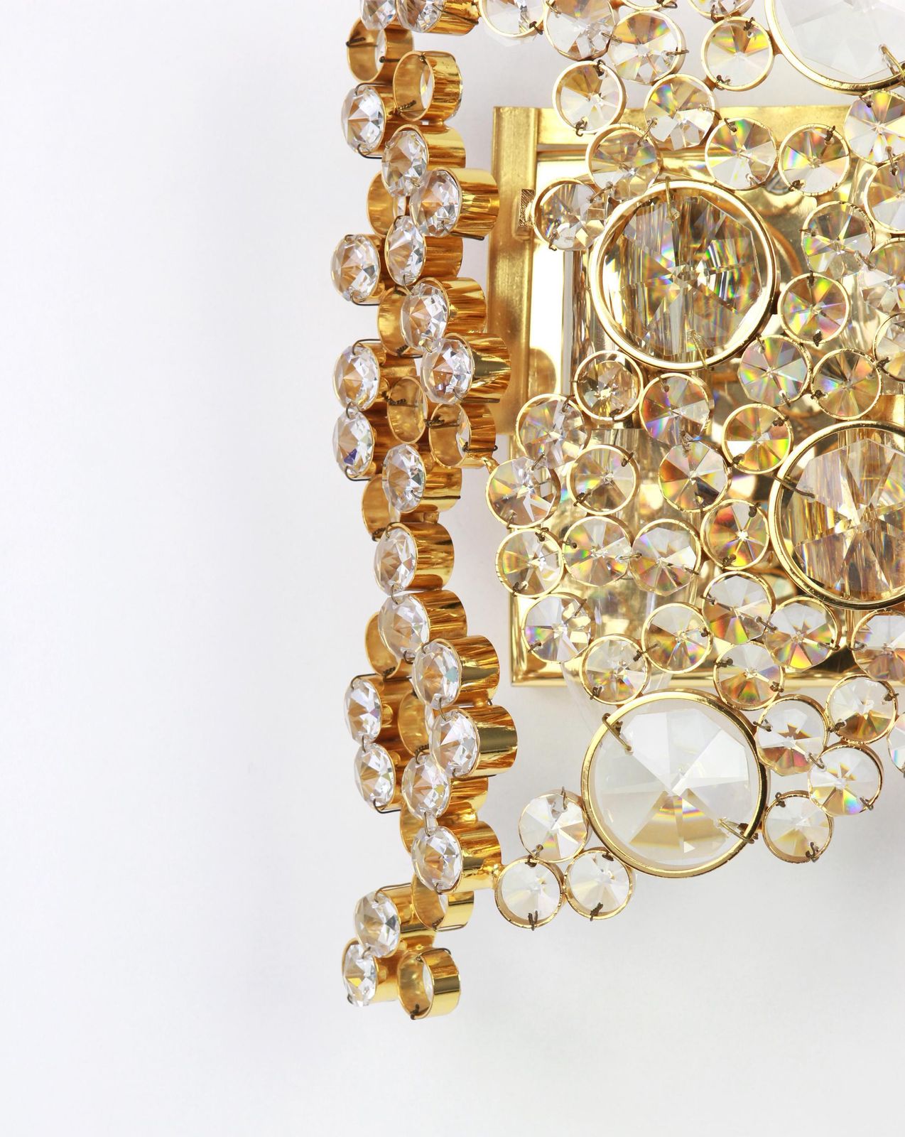 Pair Of Golden Gilded Brass And Crystal Sconce By Palwa, Germany, 1960s photo Lighting