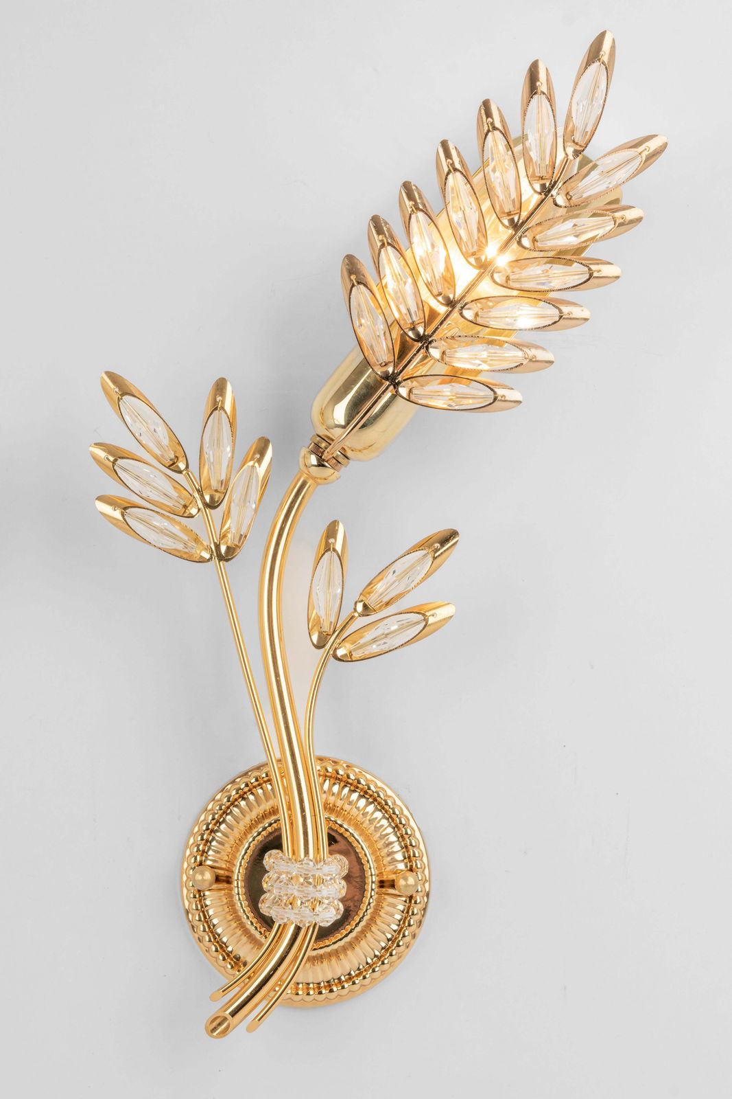 Pair Of Rare Gilt Brass Wheat Shape Wall Lights By Palwa, Germany, 1970s photo furniture