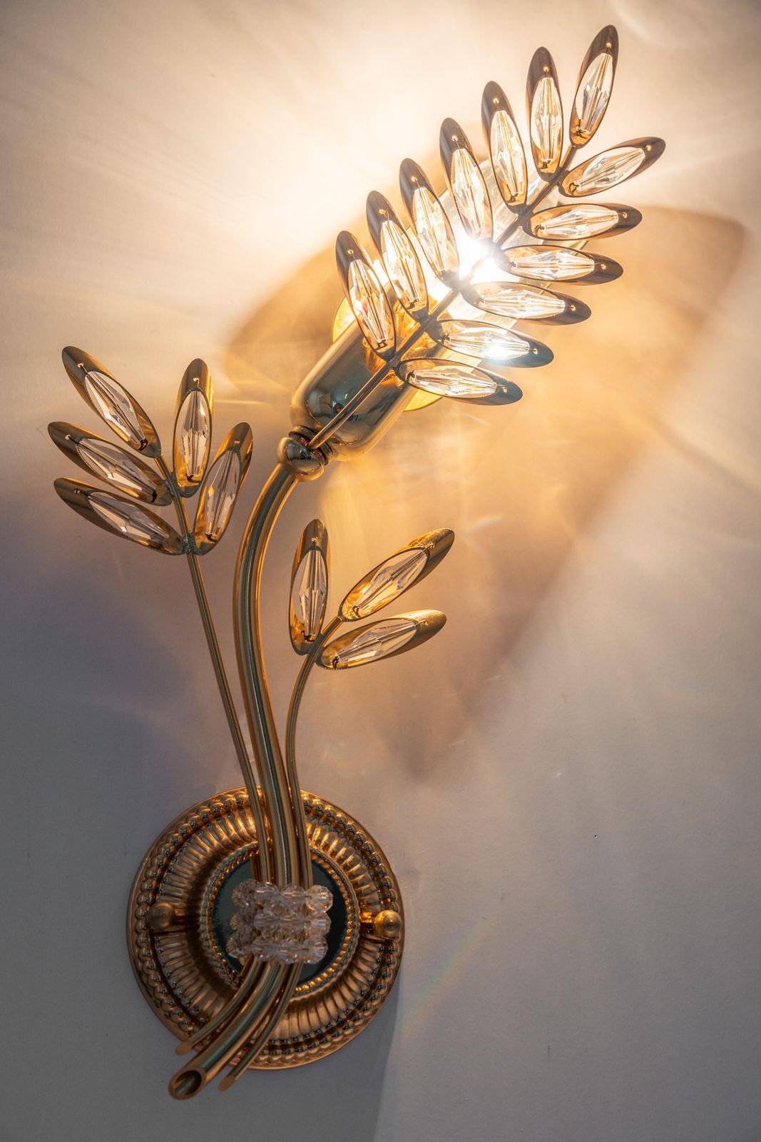 Lighting Pair Of Rare Gilt Brass Wheat Shape Wall Lights By Palwa, Germany, 1970s photo
