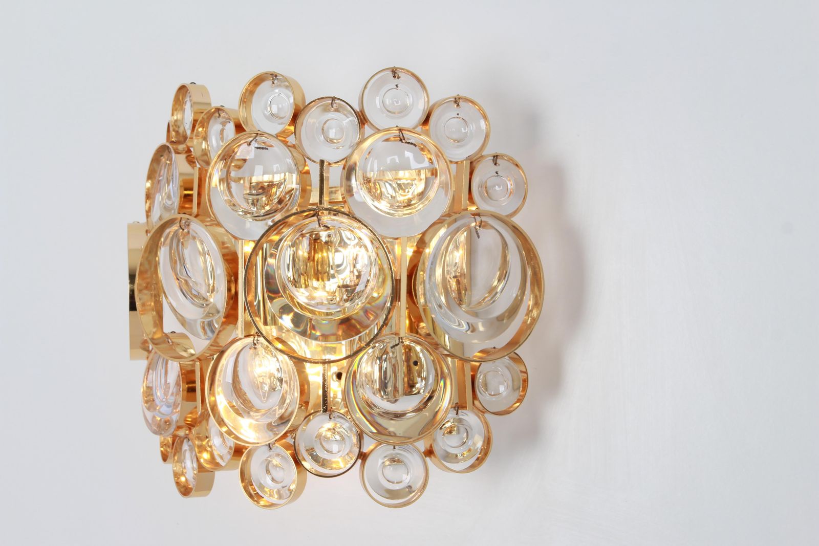 Pair Of Golden Gilded Brass And Crystal Sconce By Palwa, Germany, Circa 1960s photo vinterior