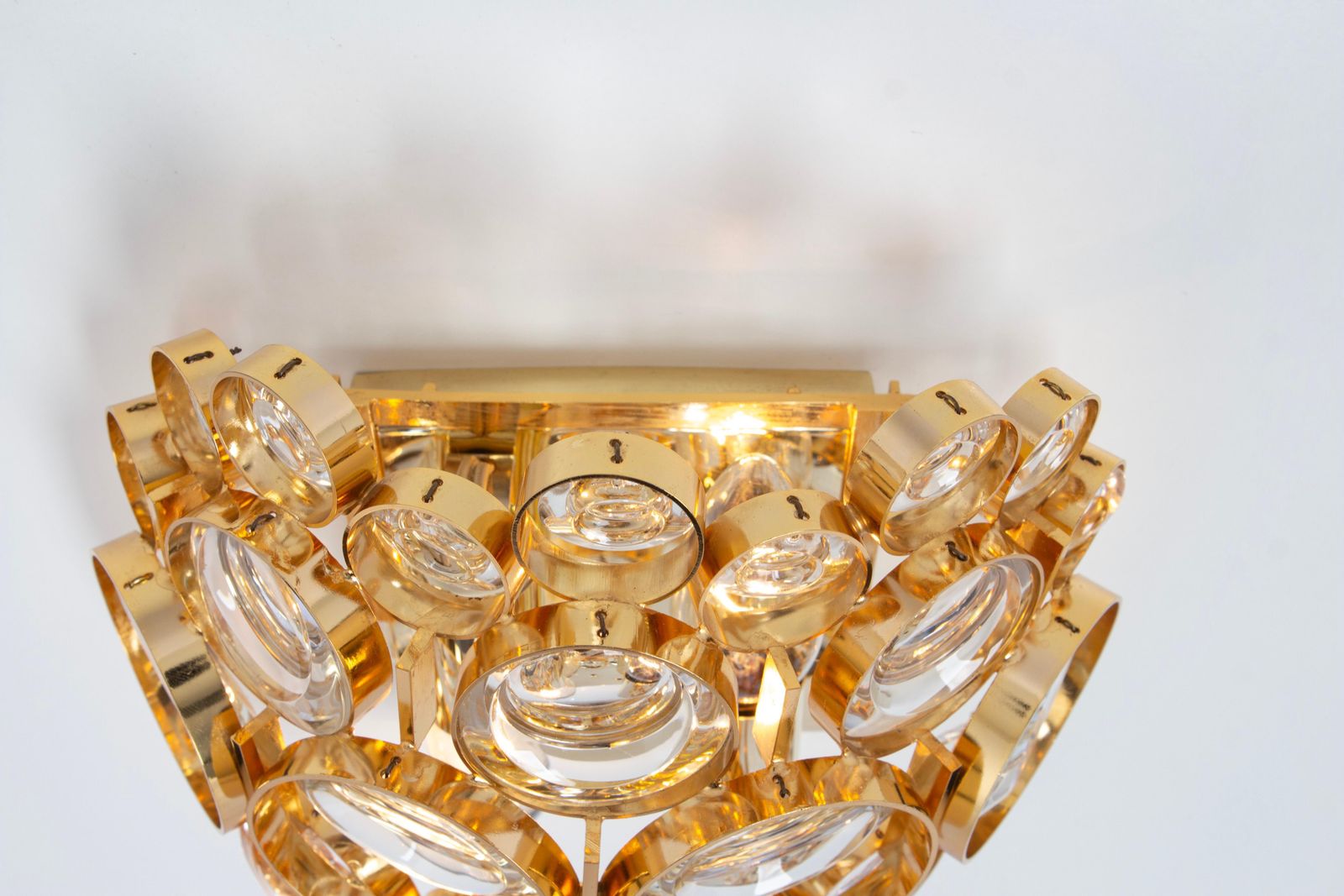 Pair Of Golden Gilded Brass And Crystal Sconce By Palwa, Germany, Circa 1960s photo buy