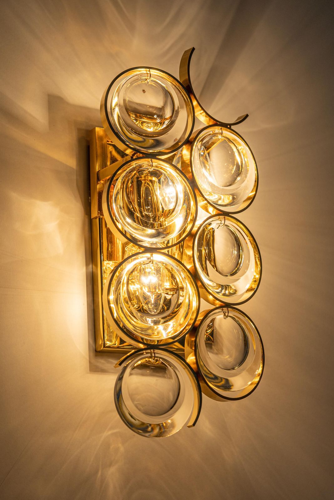 1 Of 4 Golden Gilded Brass And Crystal Sconces By Palwa, Germany, 1960s photo for sale