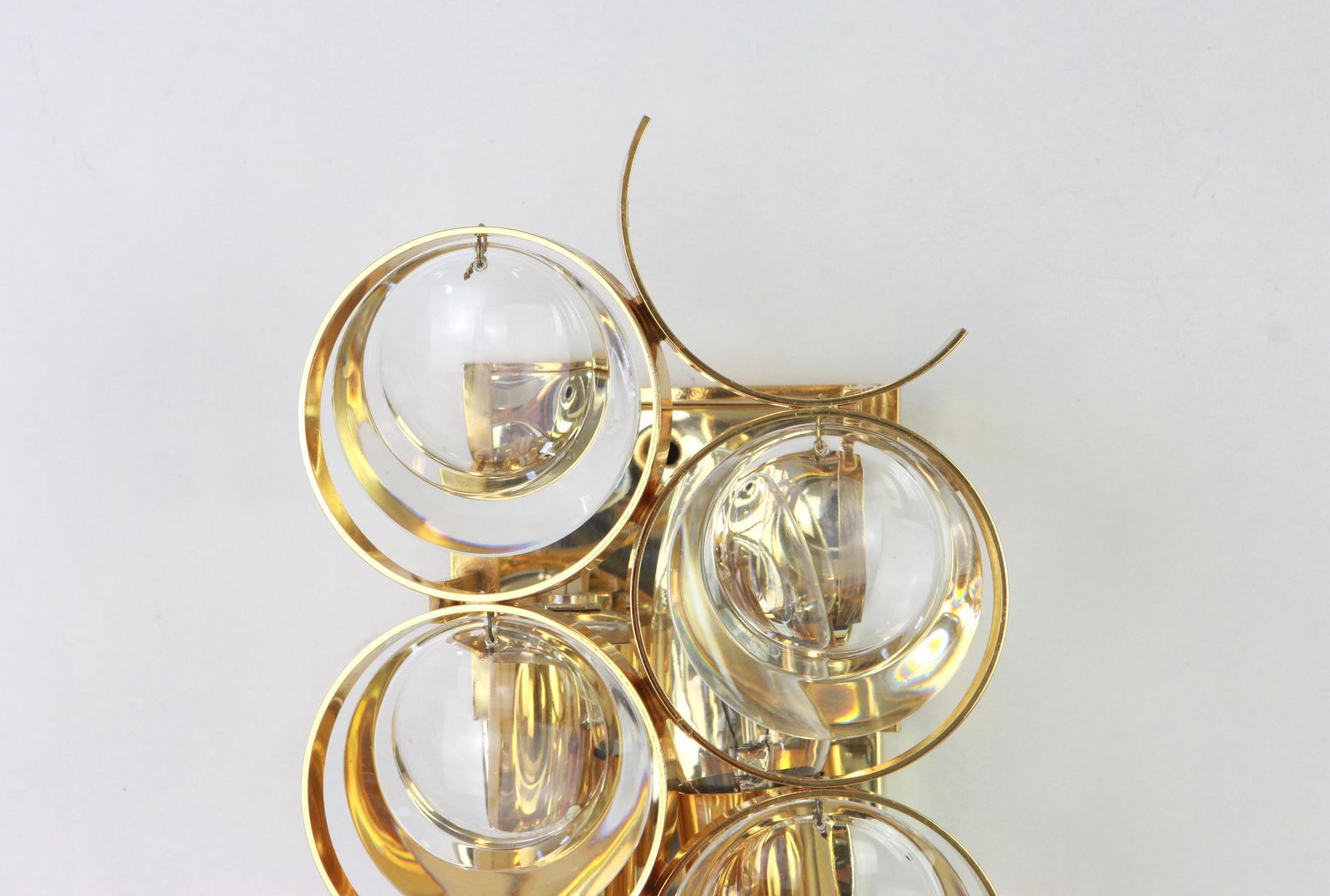 1 Of 2 Golden Gilded Brass And Crystal Sconce By Palwa, Germany, 1960s photo for sale