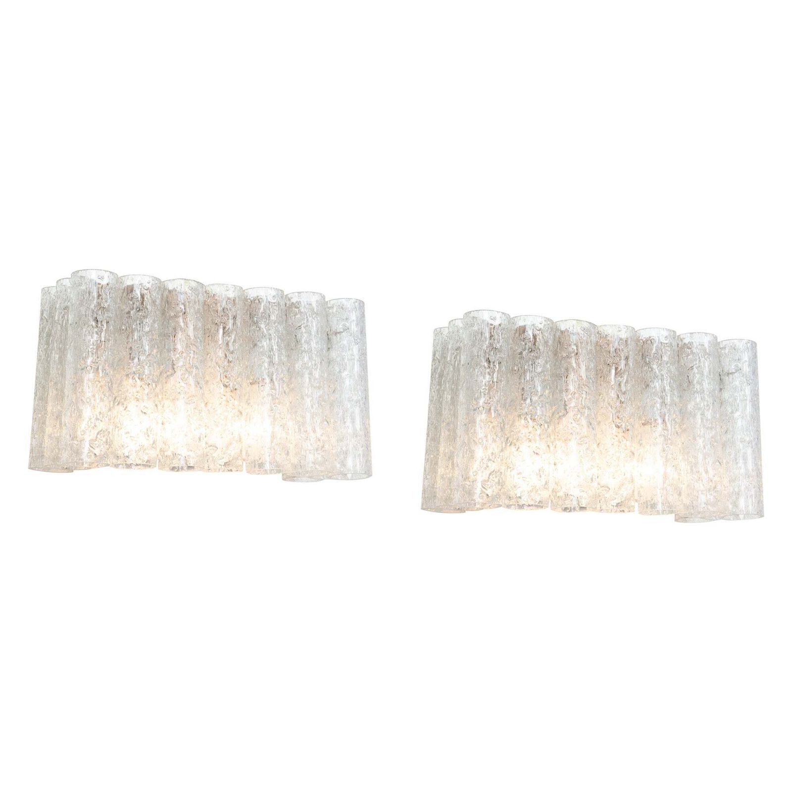 1 Of 2 Pairs Of Ice Glass Wall Sconces By Doria, Germany, 1960s