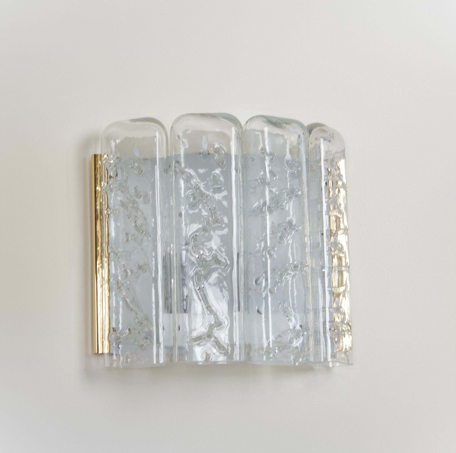 Pair Of Brass And Ice Glass Wall Sconces By Doria, Germany, 1960s photo Lighting