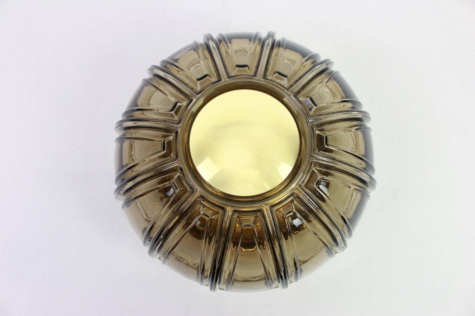 Pair Of Brass And Amber Glass Sconces Or Flush Mount By Limburg, Germany, 1960s photo Lighting