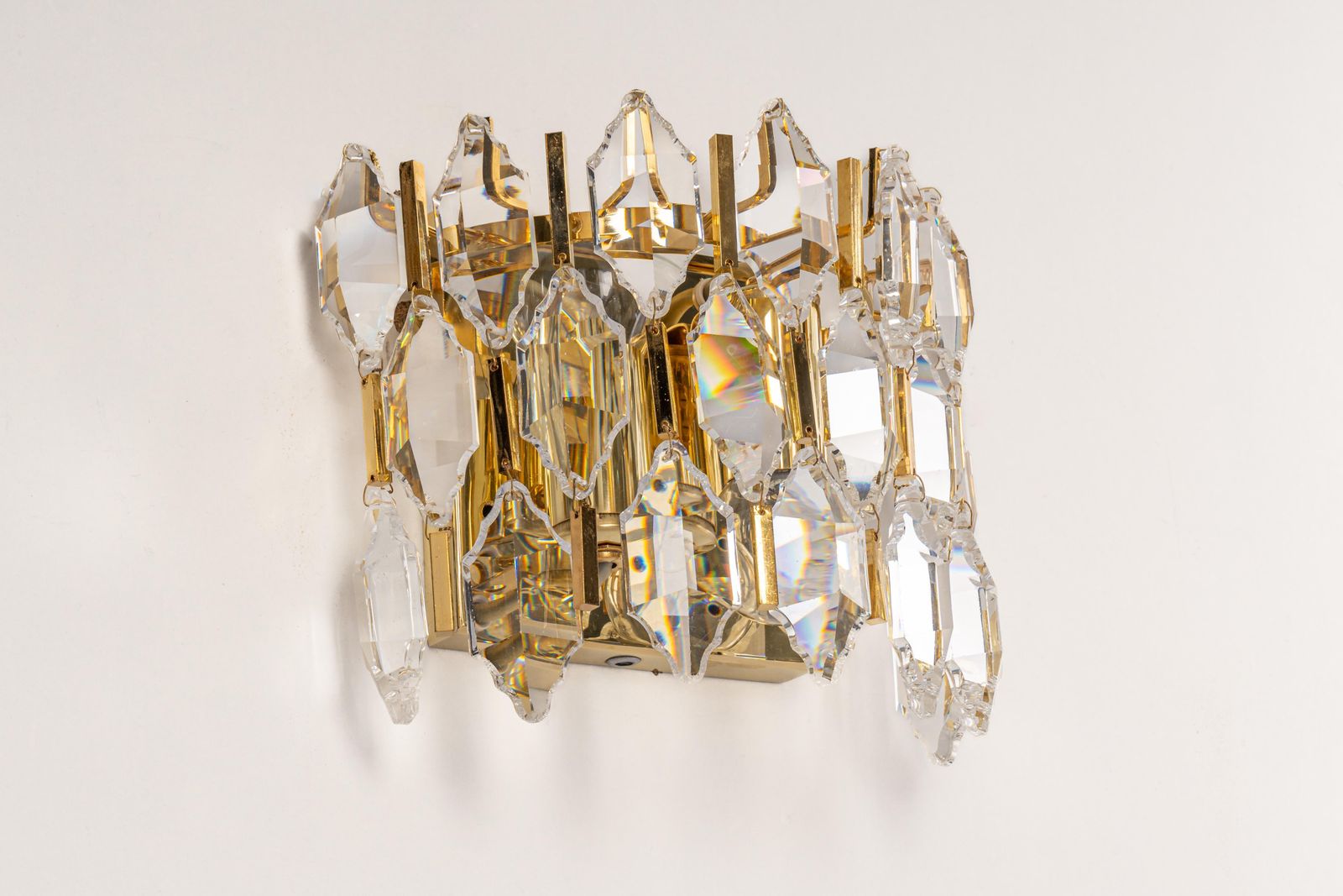 Pair Of Golden Gilded Brass And Crystal Sconces By Palwa, Germany, 1970s photo Lighting