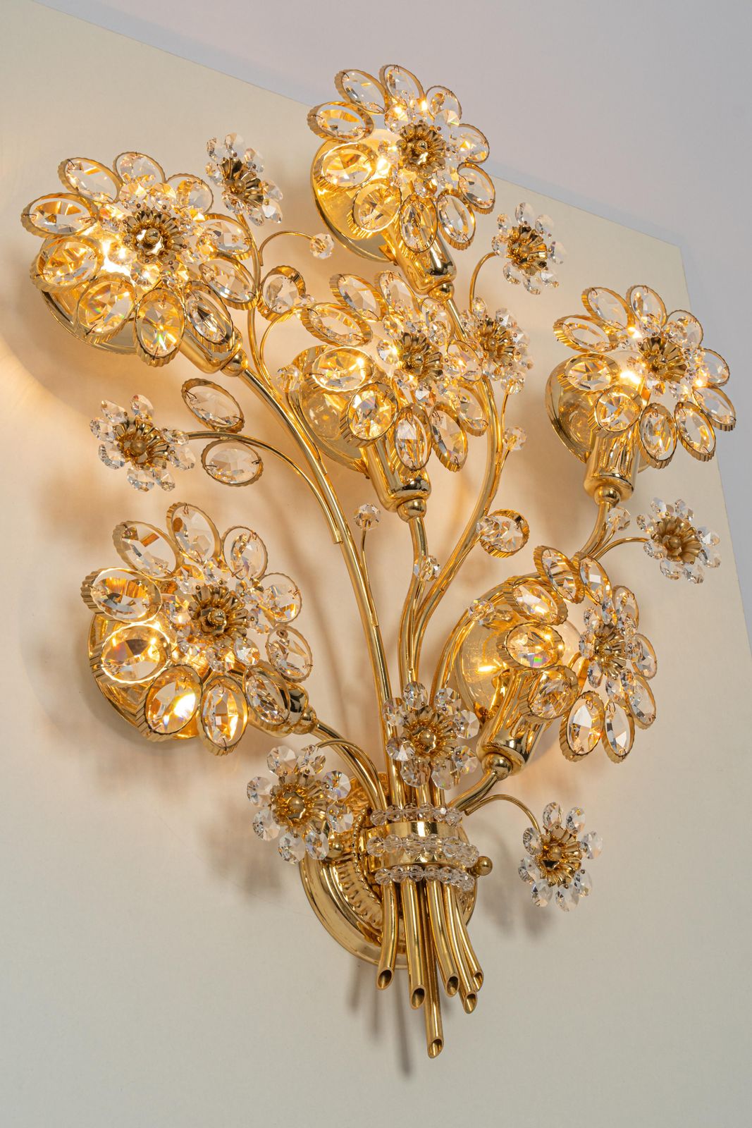 photo furniture Pair Of Large Gilt Brass Flower Shape Wall Lights By Palwa, Germany, 1970s