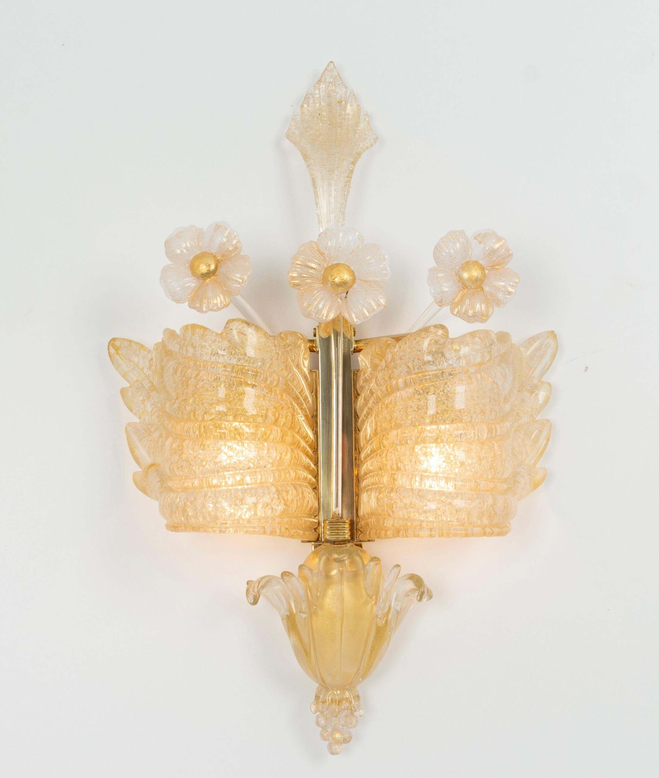 Pair Of Large Murano Glass Wall Sconces By Barovier & Toso, Italy, 1970s photo vinterior