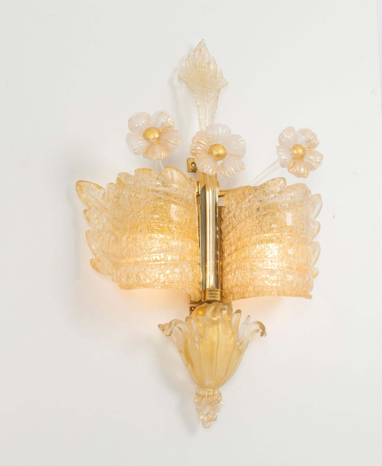 photo furniture Pair Of Large Murano Glass Wall Sconces By Barovier & Toso, Italy, 1970s