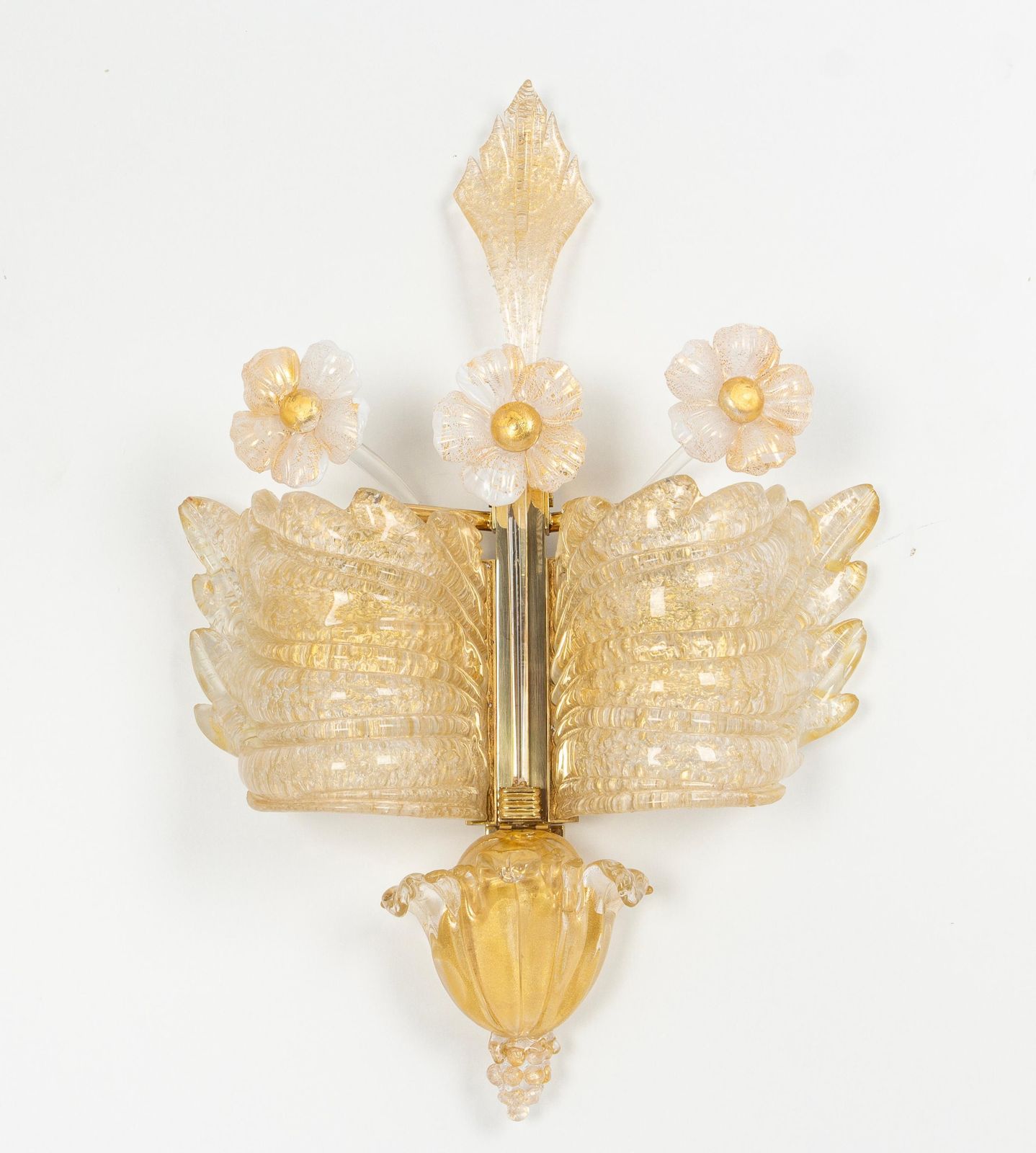 photo for sale Pair Of Large Murano Glass Wall Sconces By Barovier & Toso, Italy, 1970s
