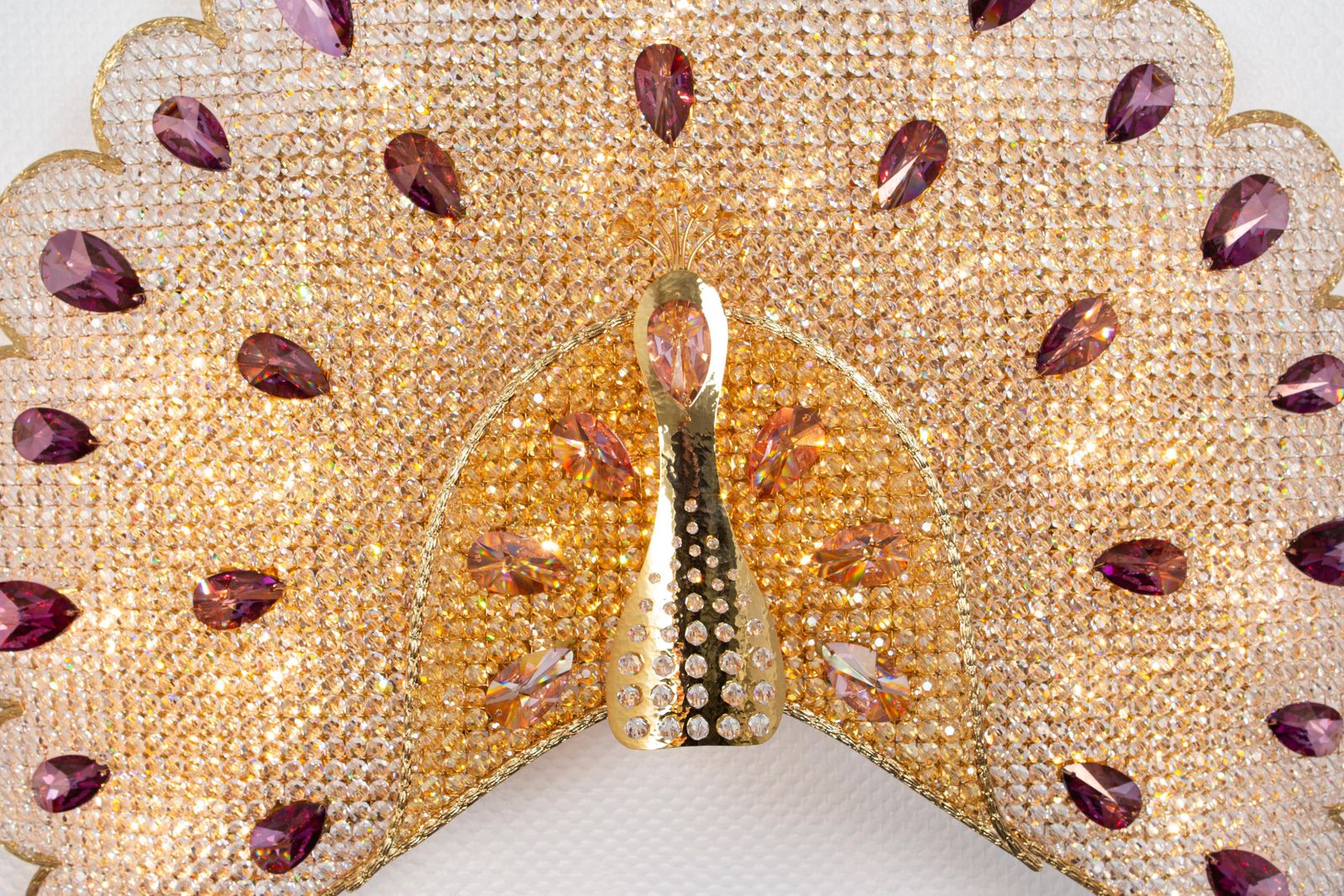 1 Of 2 Extraordinary Large Rare Peacock Crystal Sconce By Palwa, Germany, 1960s photo vinterior
