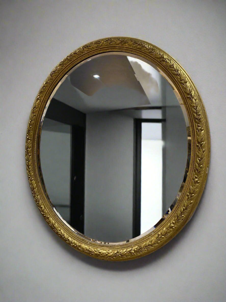 Antique 19th Century Gilt Oval Mirror With Bevelled Glass