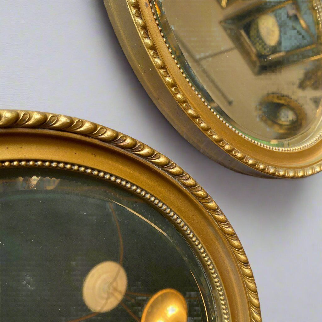 Pair Of Antique Carved Gilt Oval Mirrors Circa 1910 photo furniture
