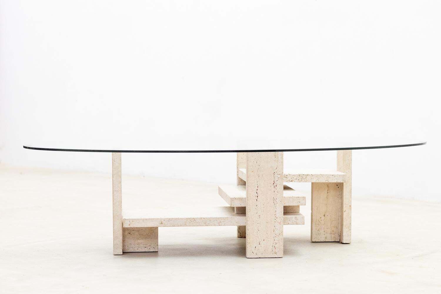 Travertine Coffee Table By Ballez Willy, 1970s photo for sale