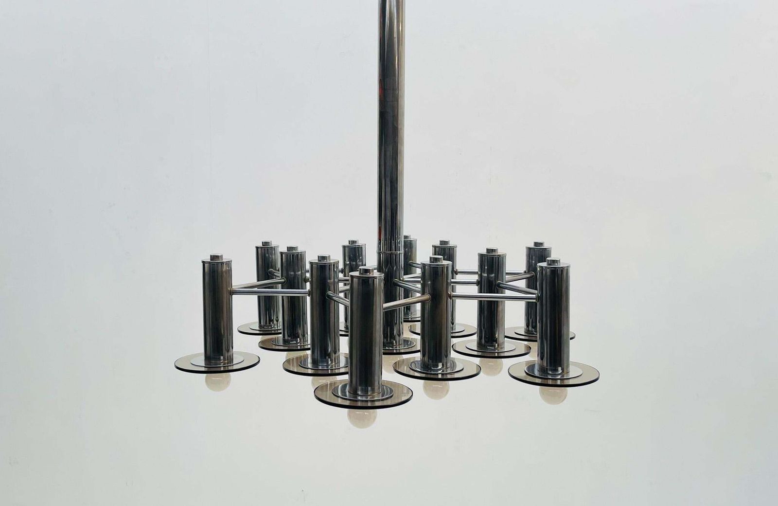 Large Pair Of Chrome Chandelier With Smoked Glass photo furniture