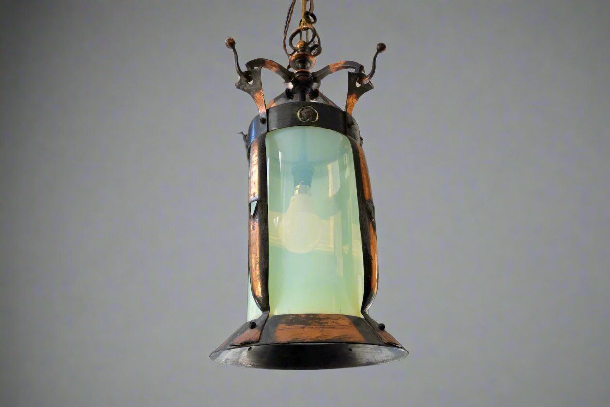Arts And Crafts Lantern Vaseline Shade Circa 1890